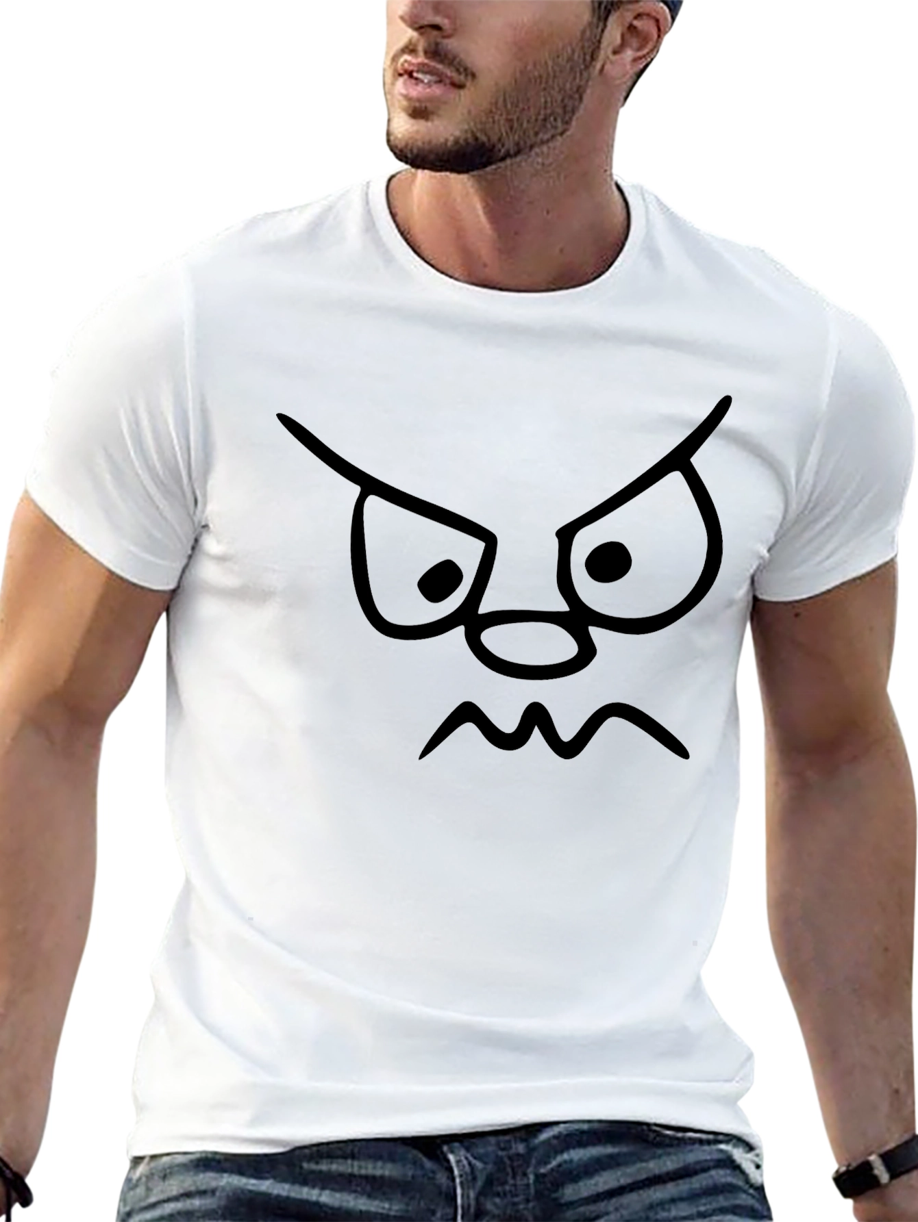 Grumpy Face Graphic Tee - Black Cotton T-Shirt