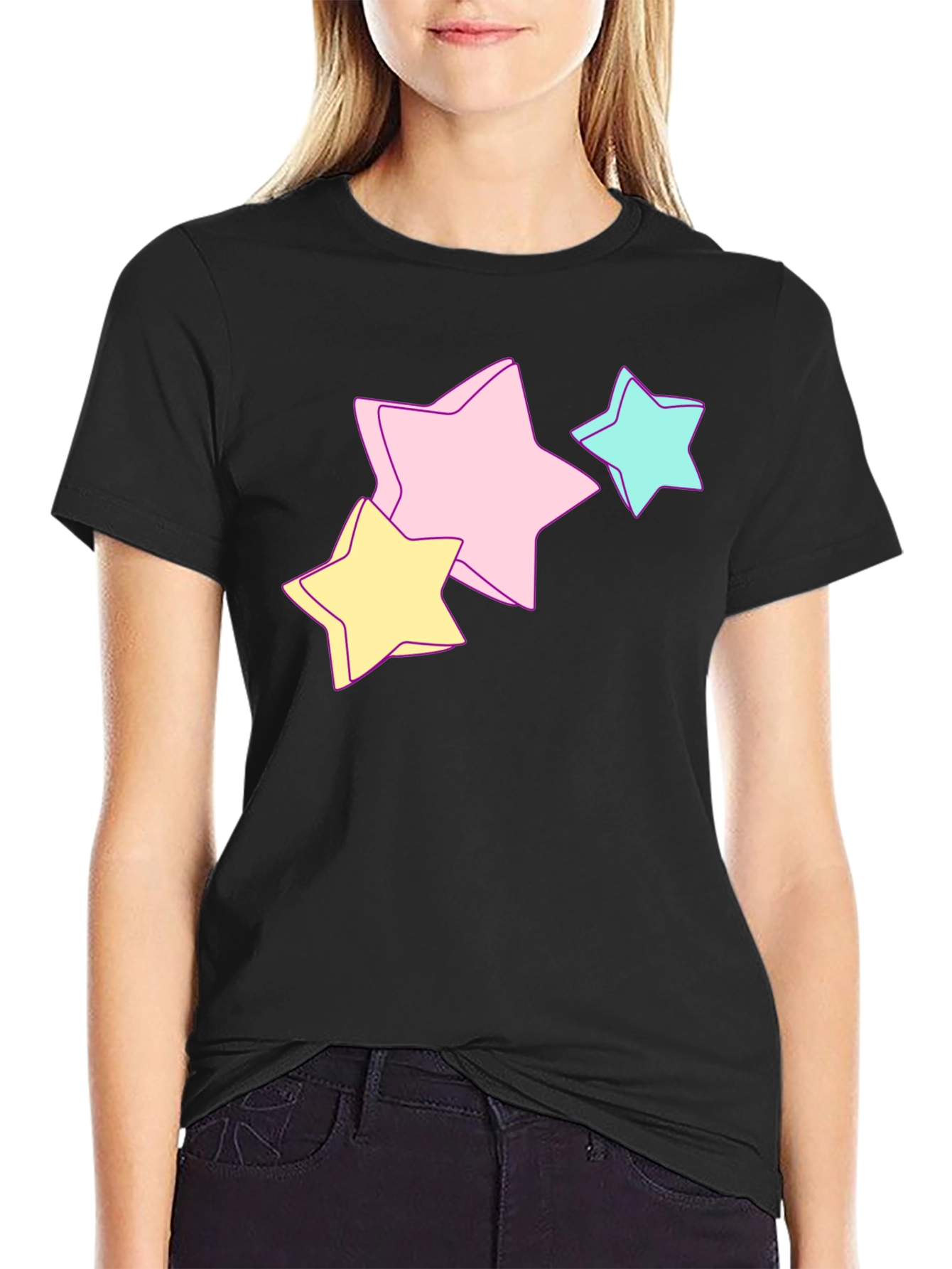 Pastel Star Graphic Black T-Shirt