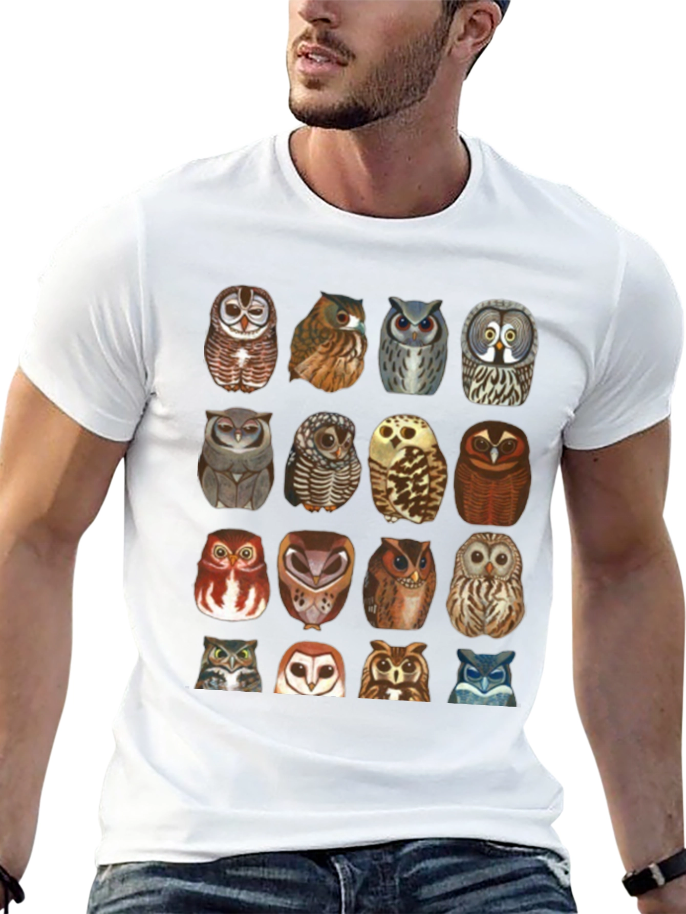 Owl Patterned Black T-Shirt