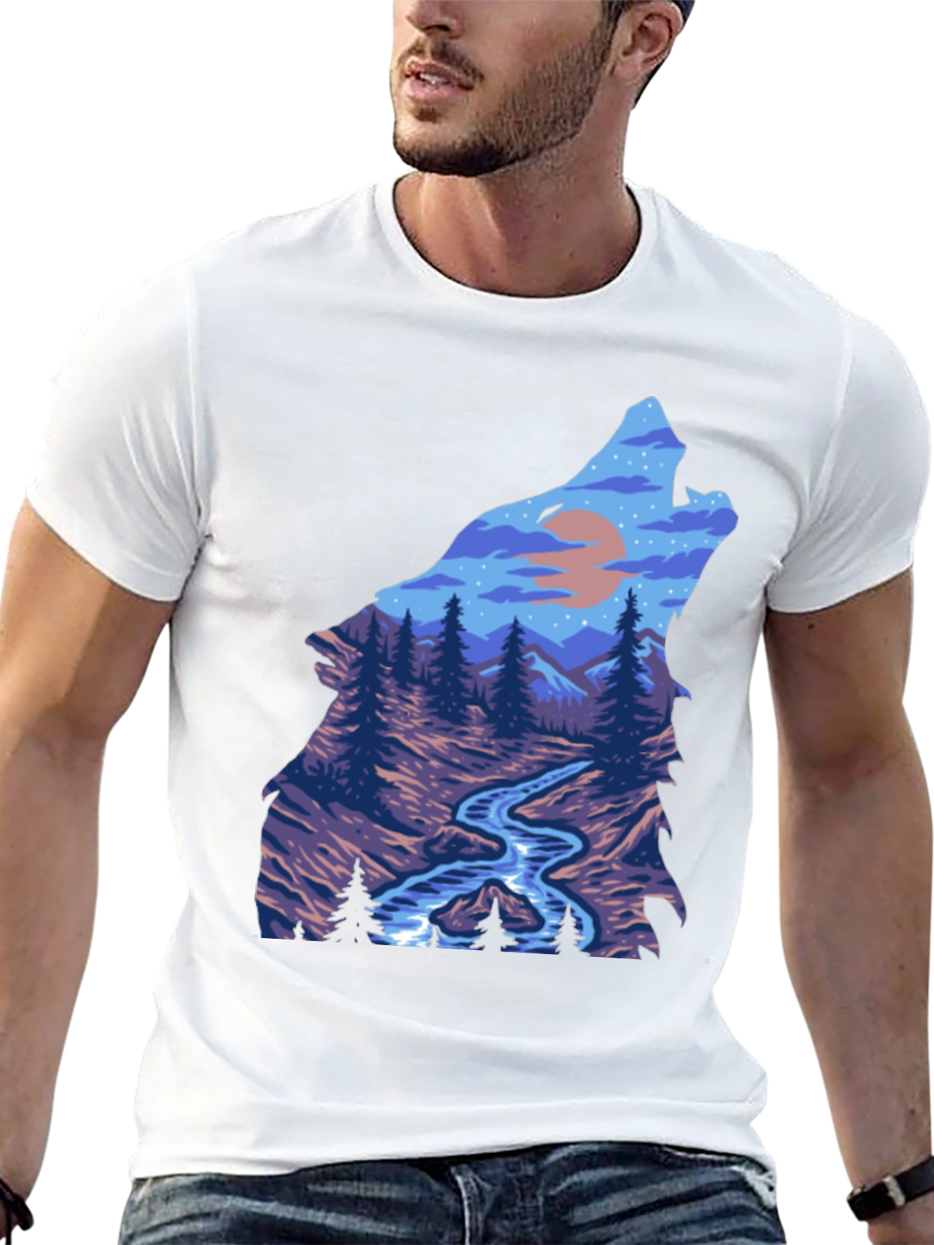 Wolf Howling at Moon Graphic T-Shirt