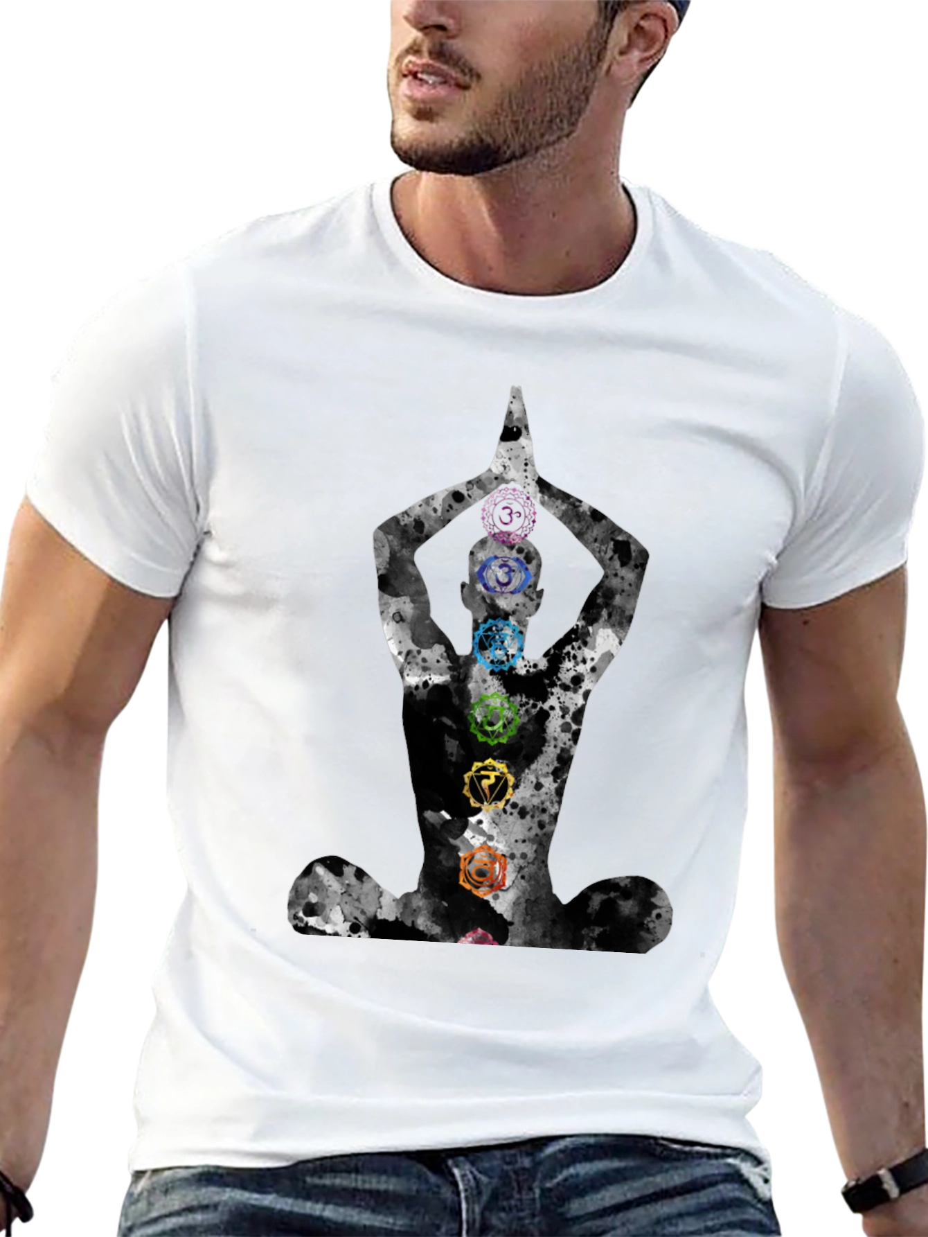 Chakra Meditation Black Graphic Tee - Spiritual Comfort