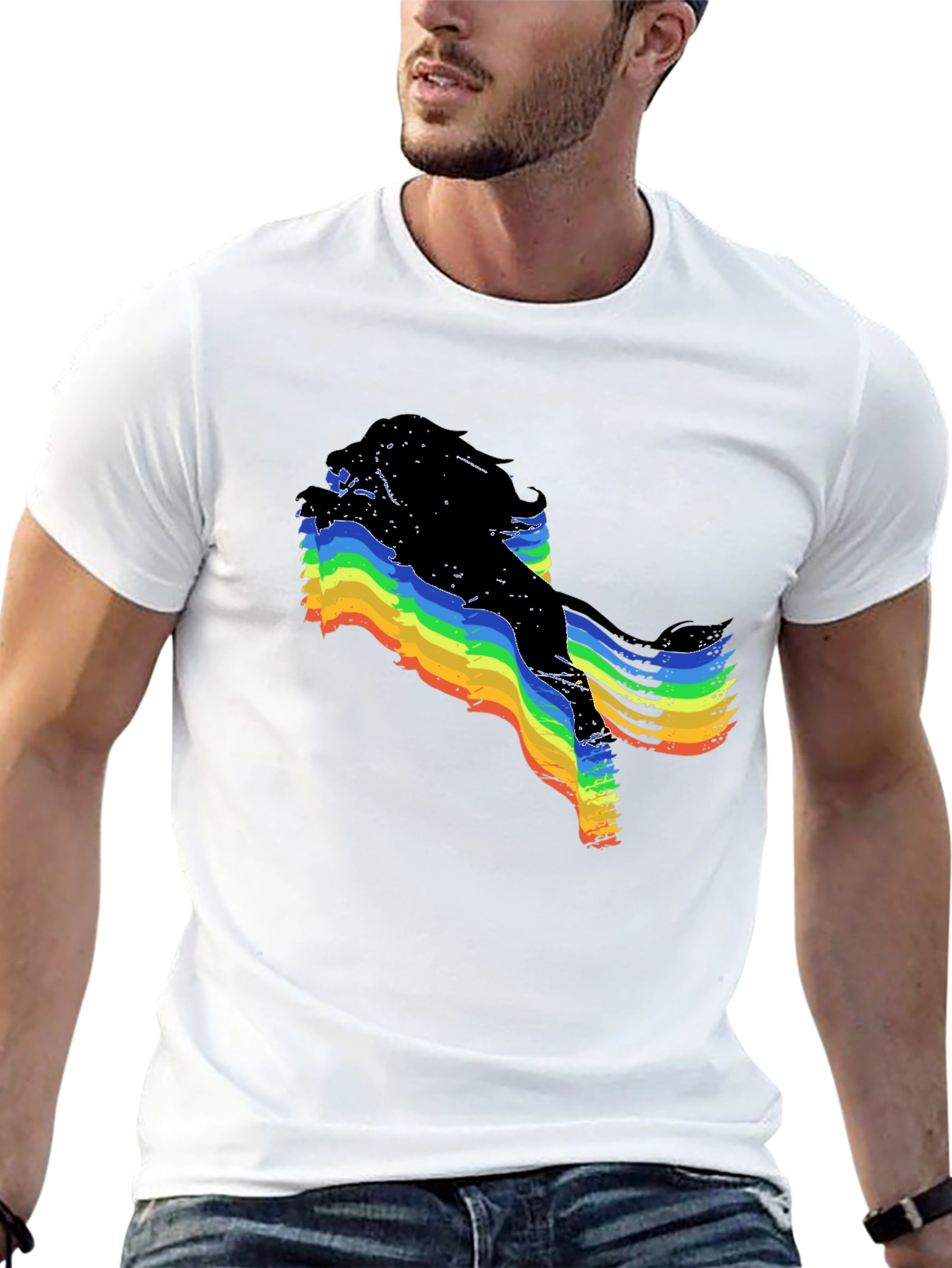 Rainbow Glitch Graphic Black T-Shirt