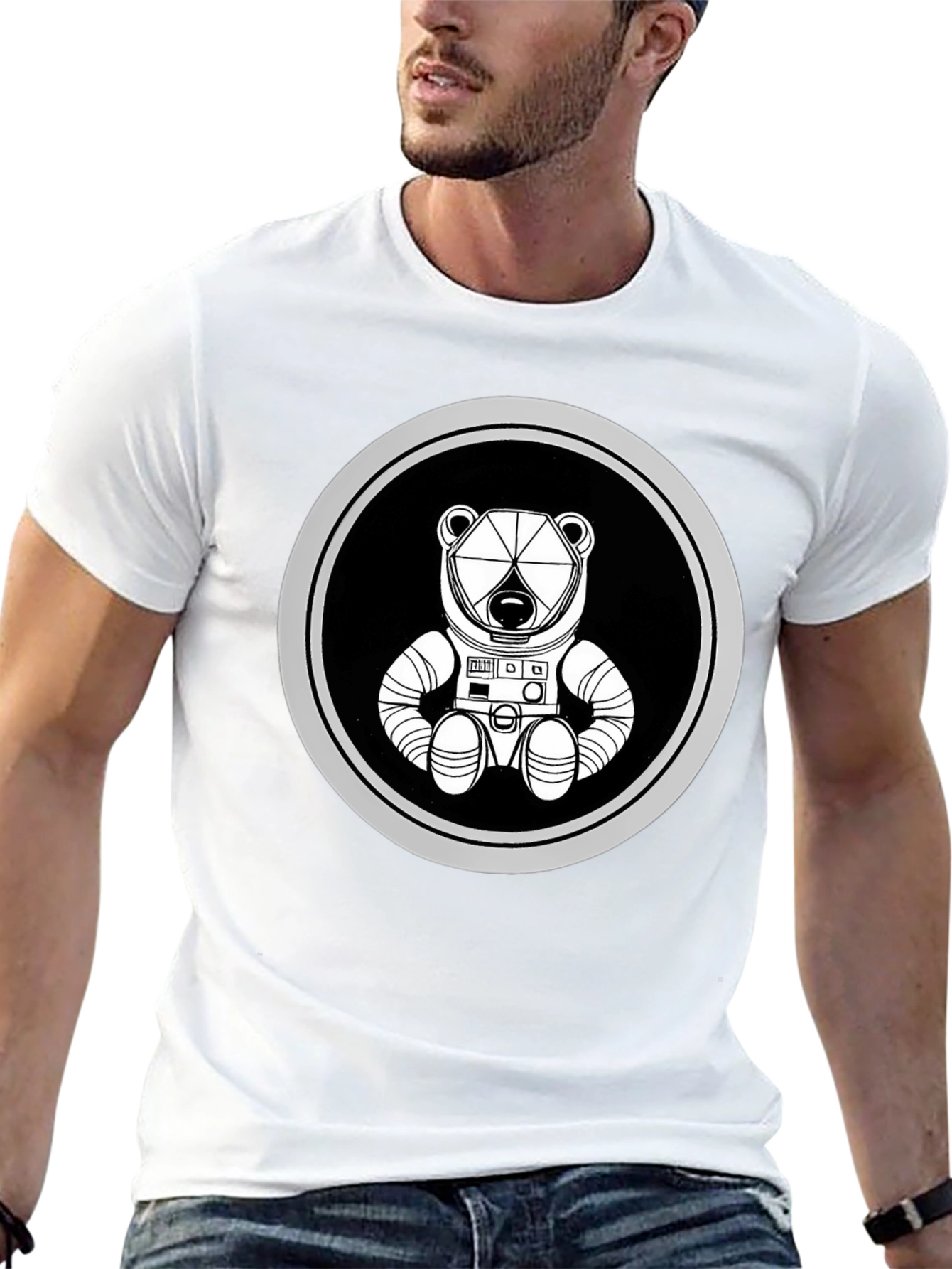 Astronaut Bear Graphic Tee - Black Cotton Blend