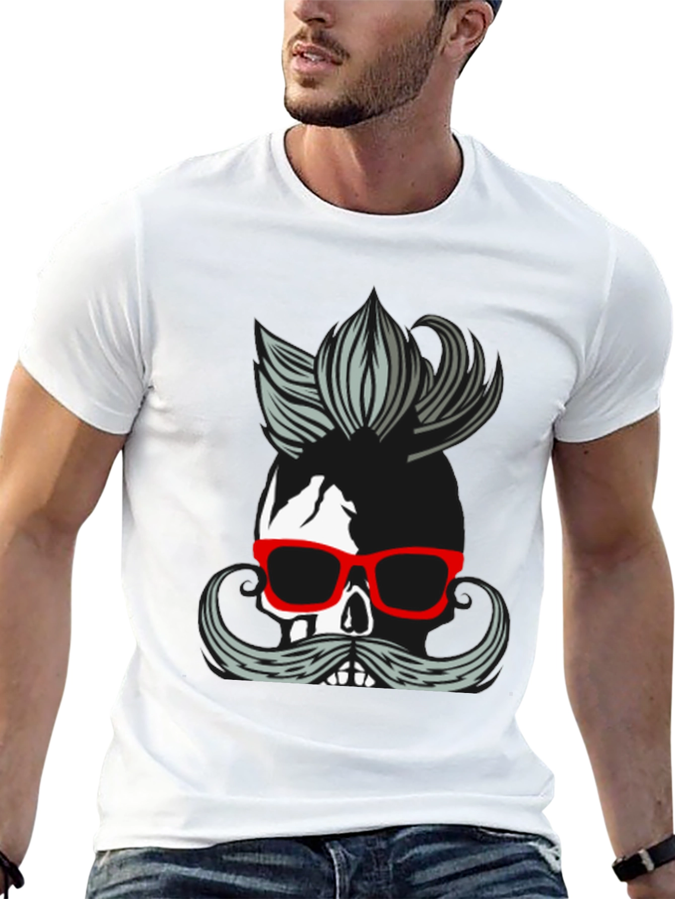 Skull with Mustache & Glasses T-Shirt
