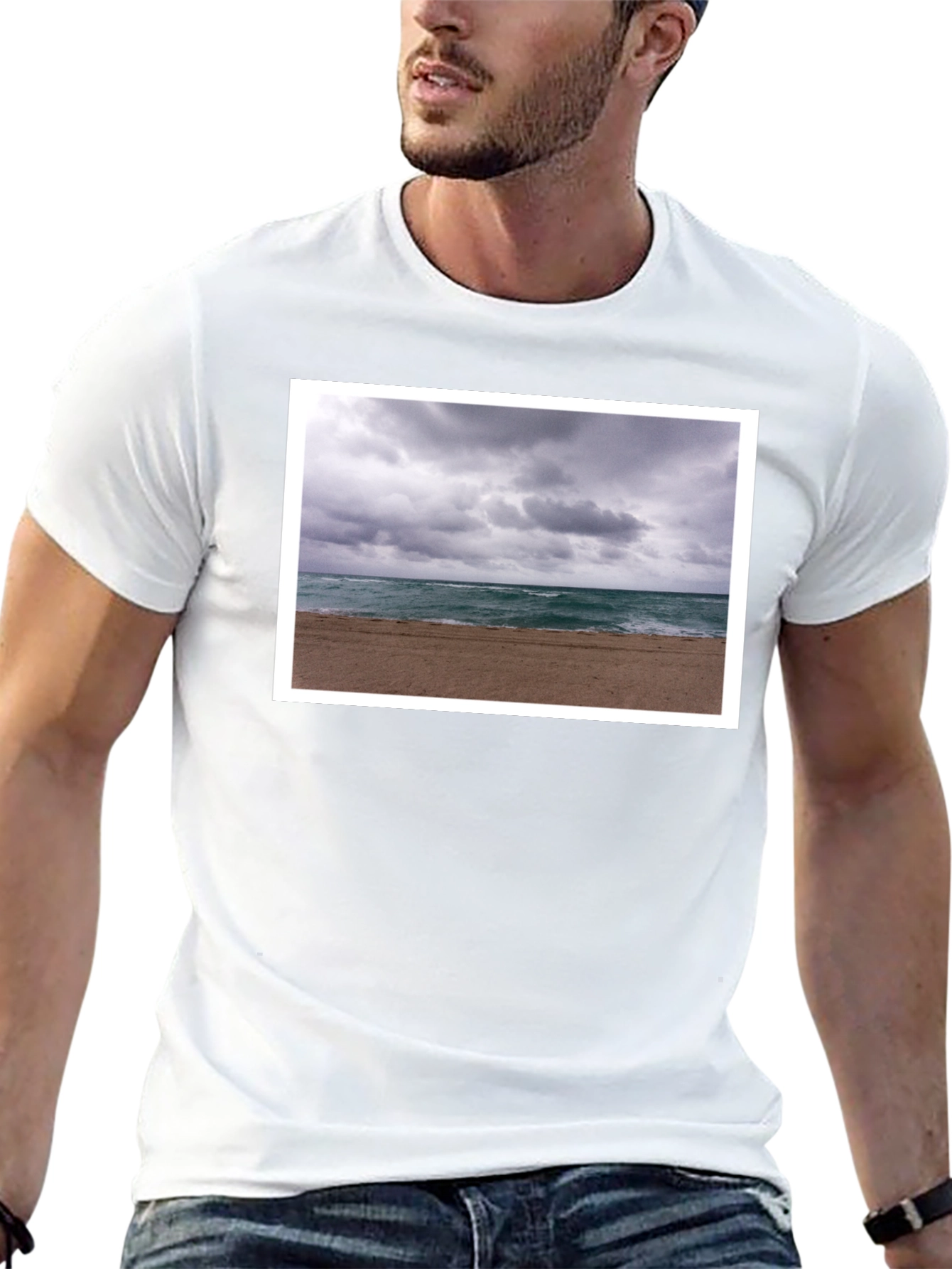 Stormy Beach Graphic Tee - Black Cotton T-Shirt