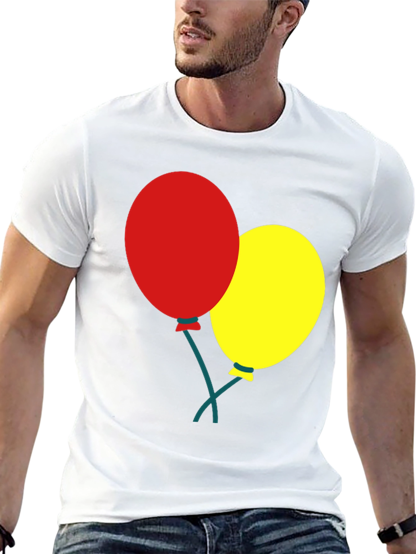 Black T-Shirt with Balloons Graphic