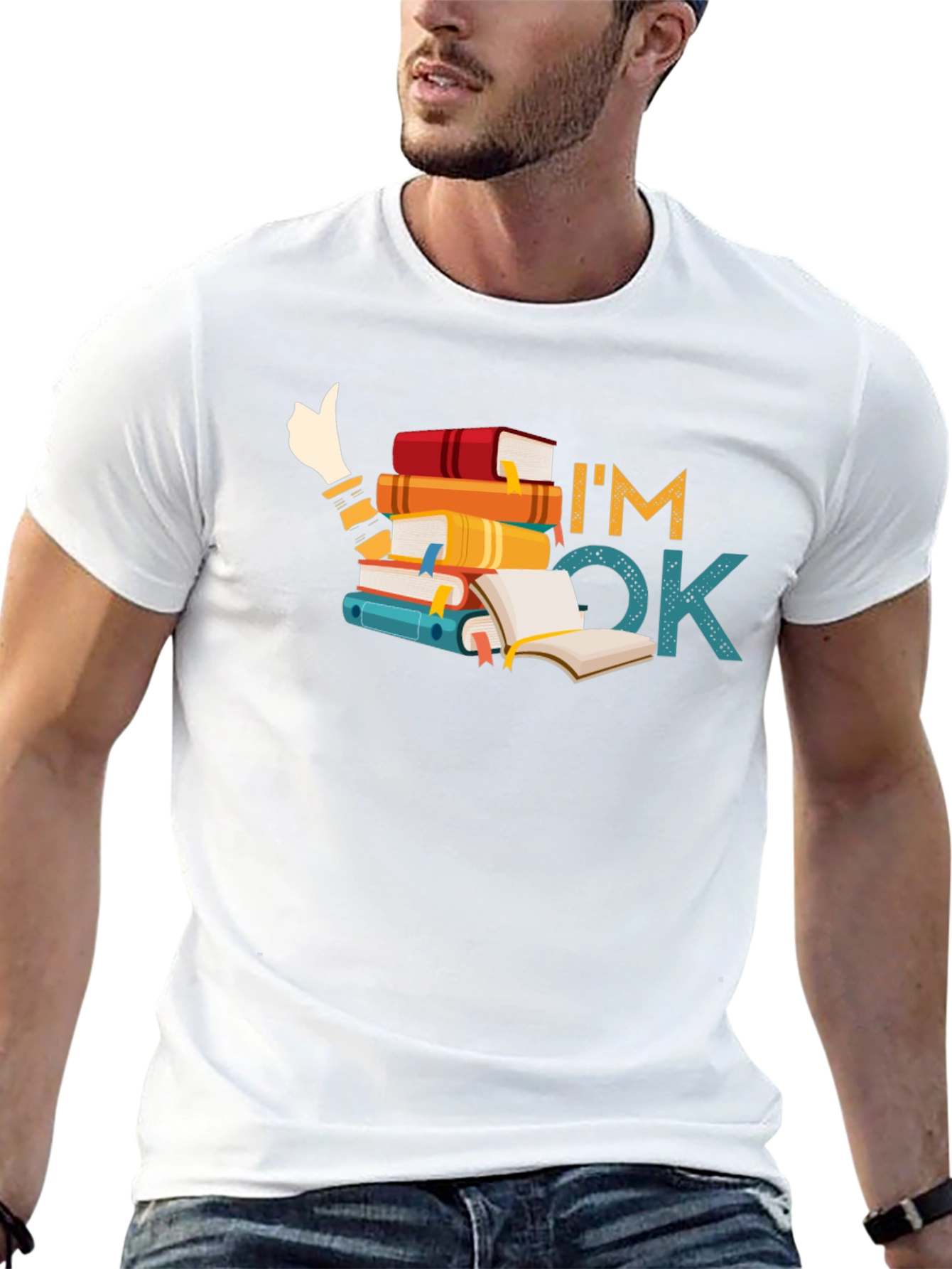 Book Lover T-Shirt: Im OK Stack of Books