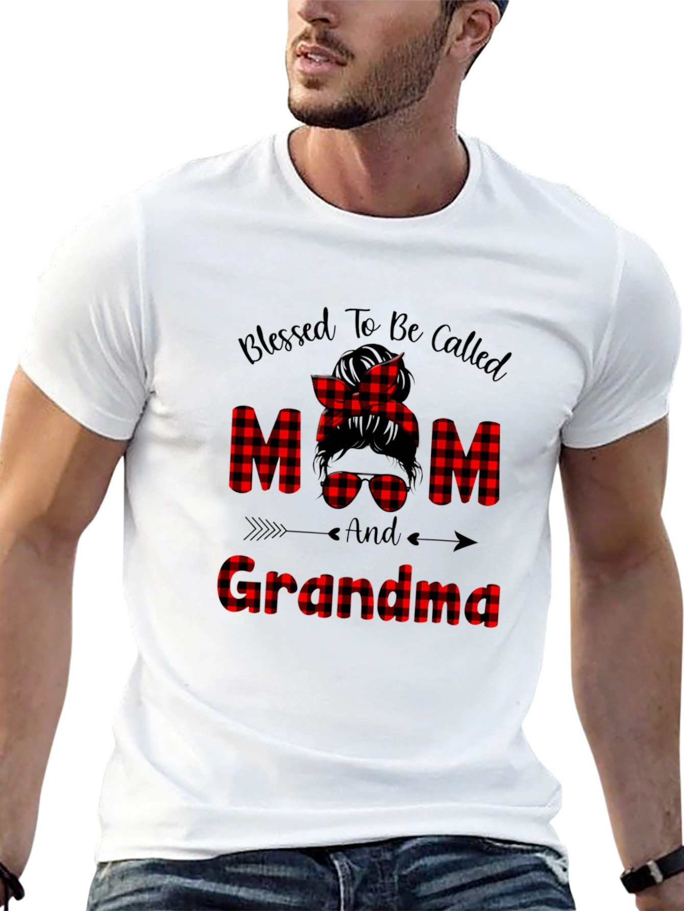 Blessed Mom & Grandma Plaid Graphic Tee