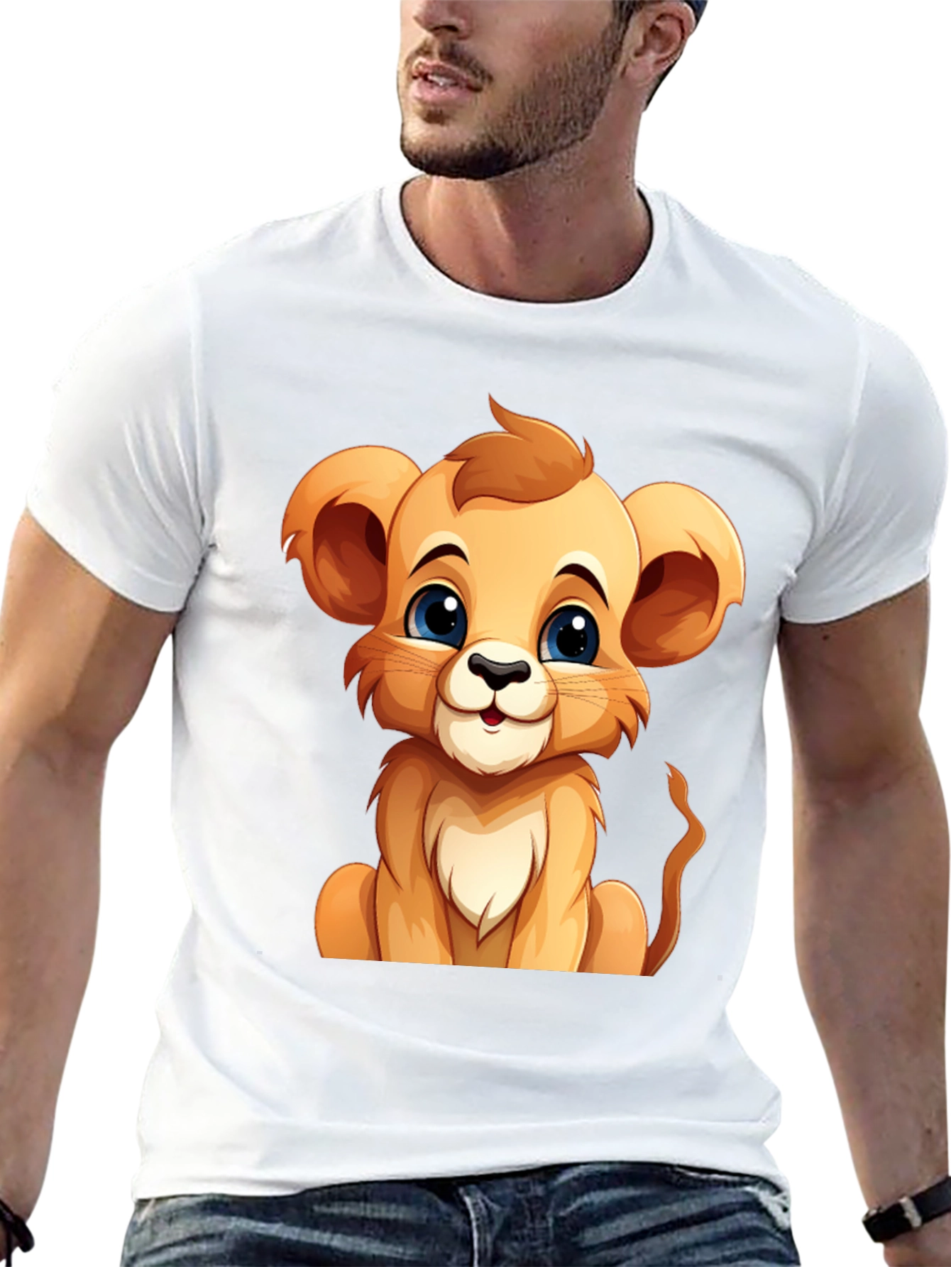 Cute Lion Cub Graphic Tee - Black Cotton T-Shirt