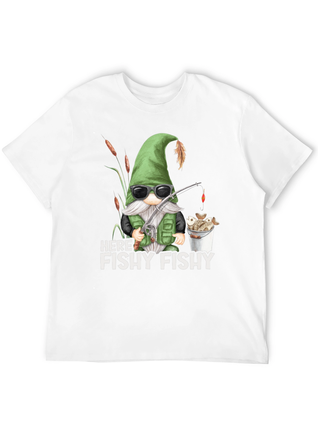 Here Fishy Fishy Gnome Fishing T-Shirt