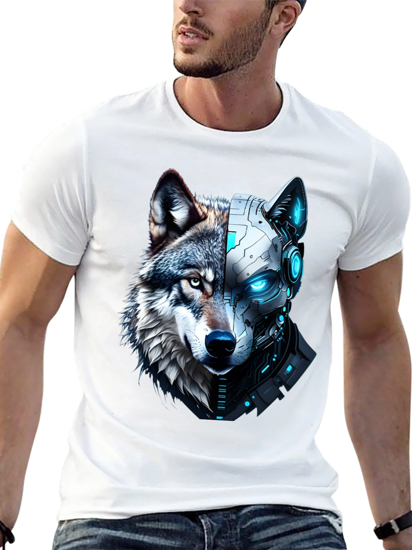 Cyber Wolf Graphic Tee - Mens Black T-Shirt