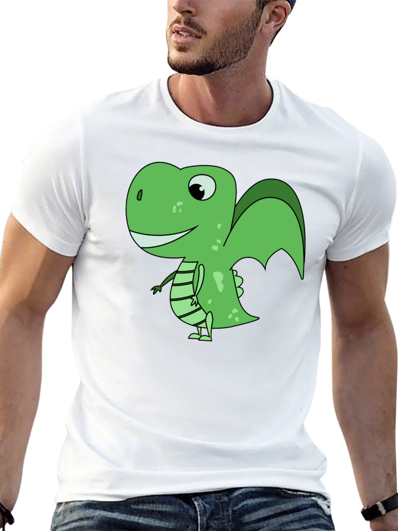 Cartoon Dinosaur Graphic T-Shirt - Black