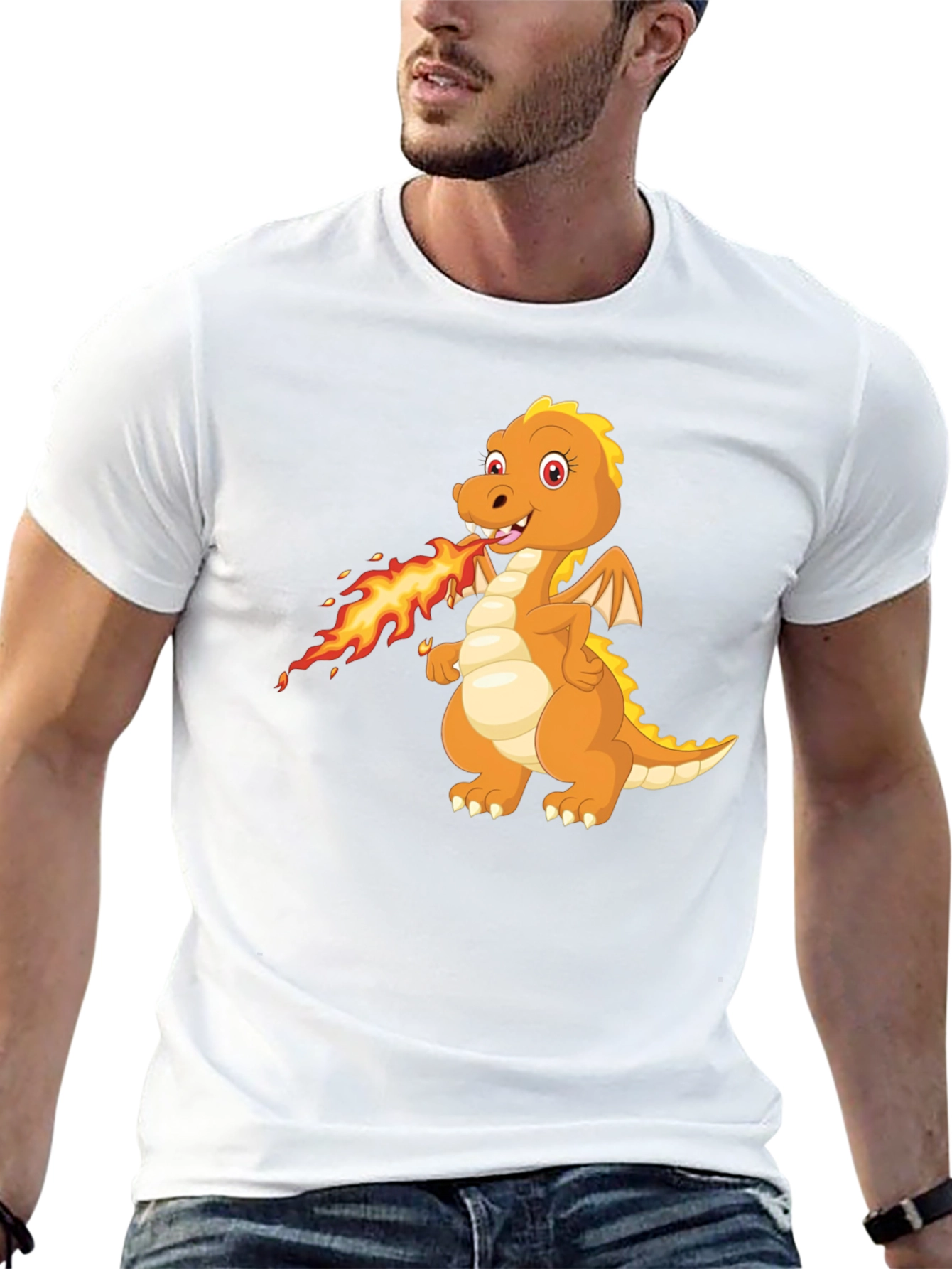 Dragon Fire T-Shirt - Black Cartoon Graphic
