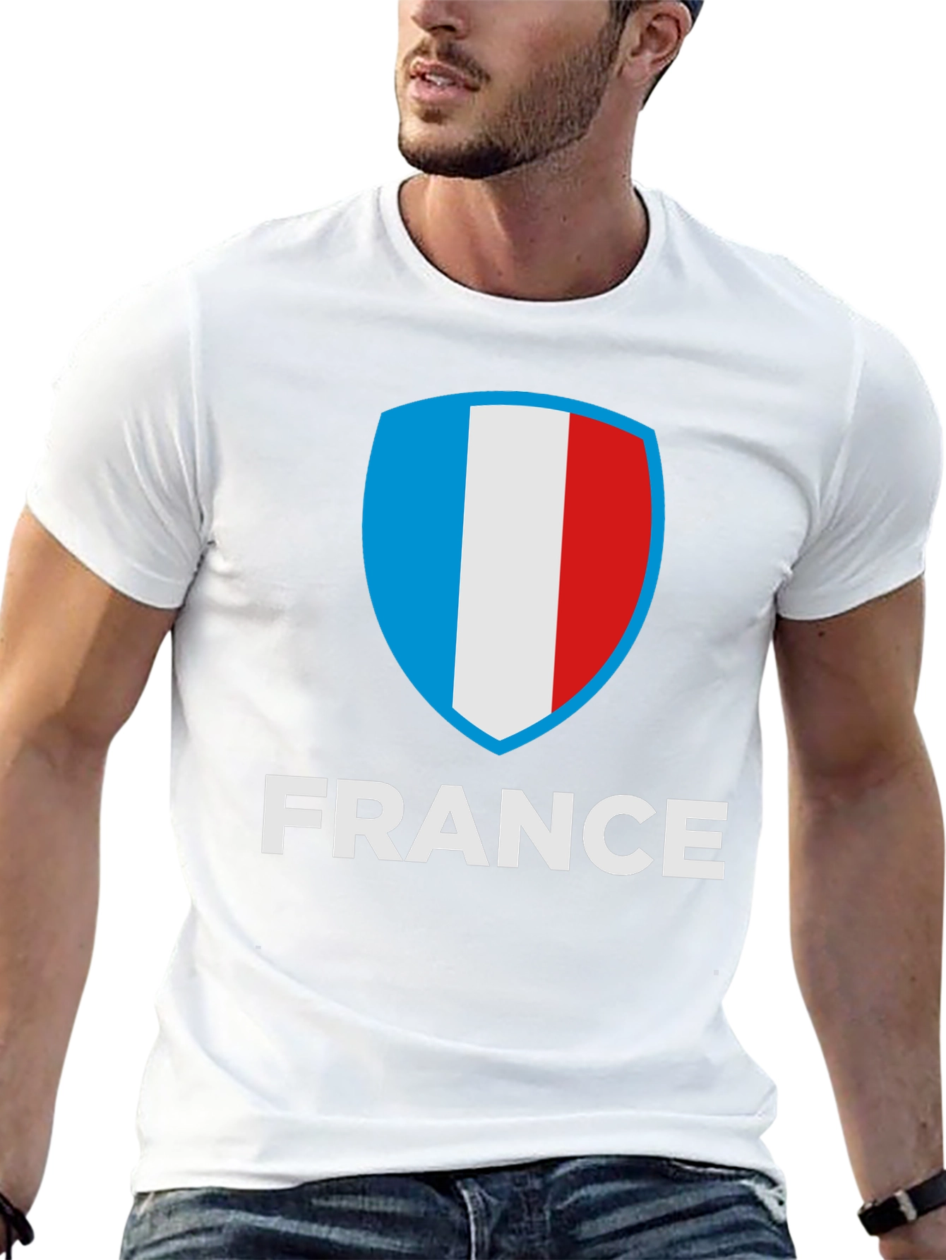 France Flag Shield Graphic Tee - Black Cotton Shirt