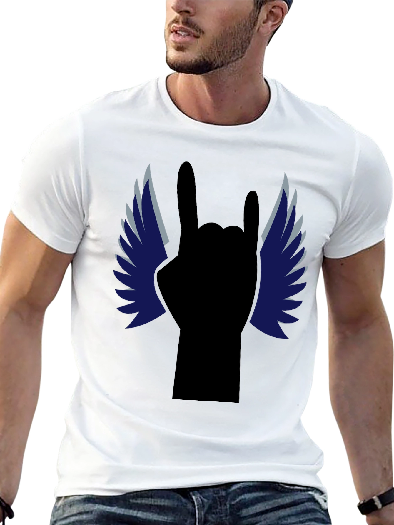 Rock On! Winged Hand Black T-Shirt