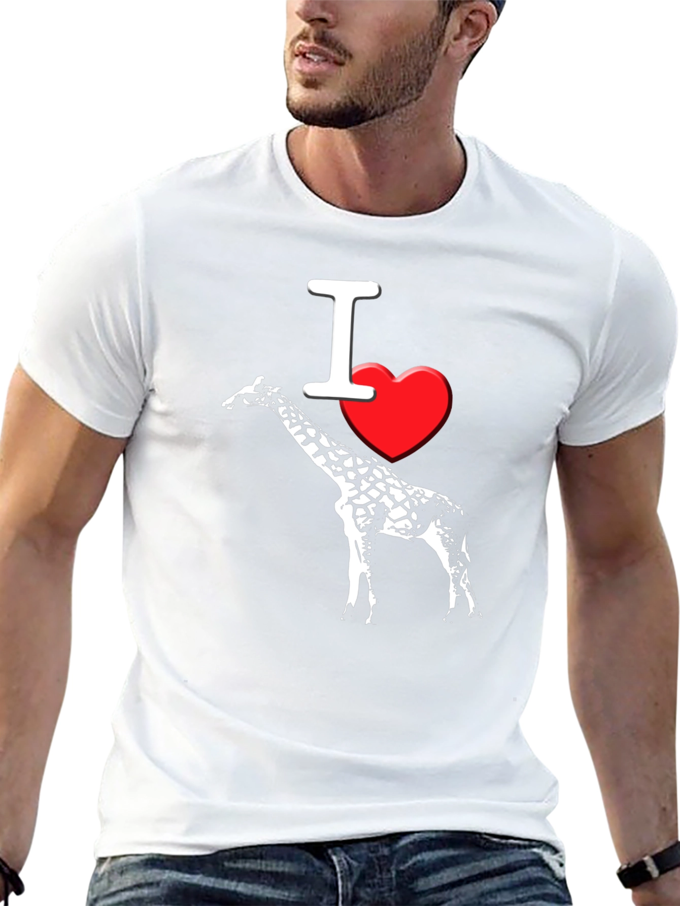 I Heart Giraffe Black T-Shirt Mens