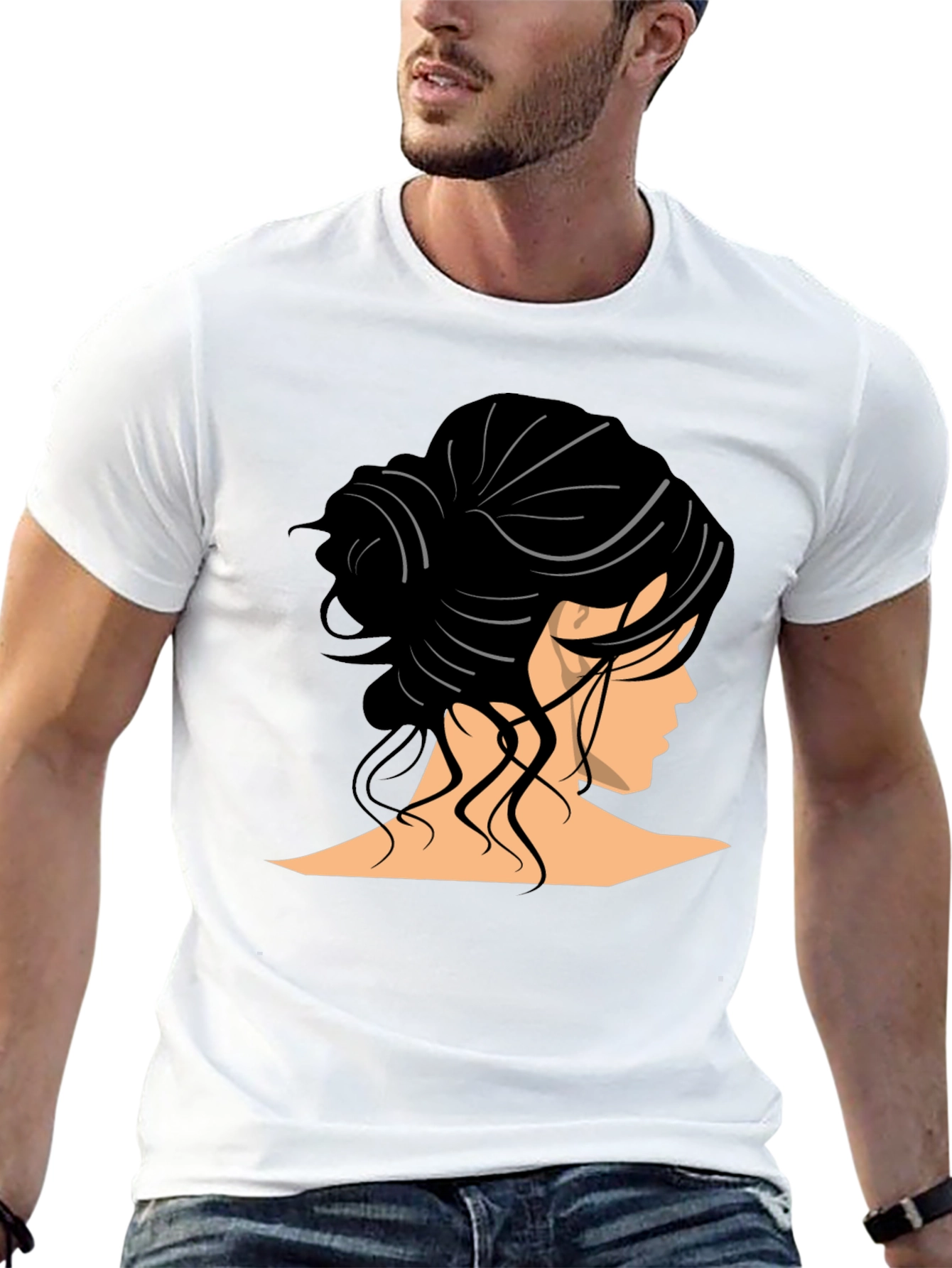 Woman Hairstyle Graphic Tee - Elegant Bun Design