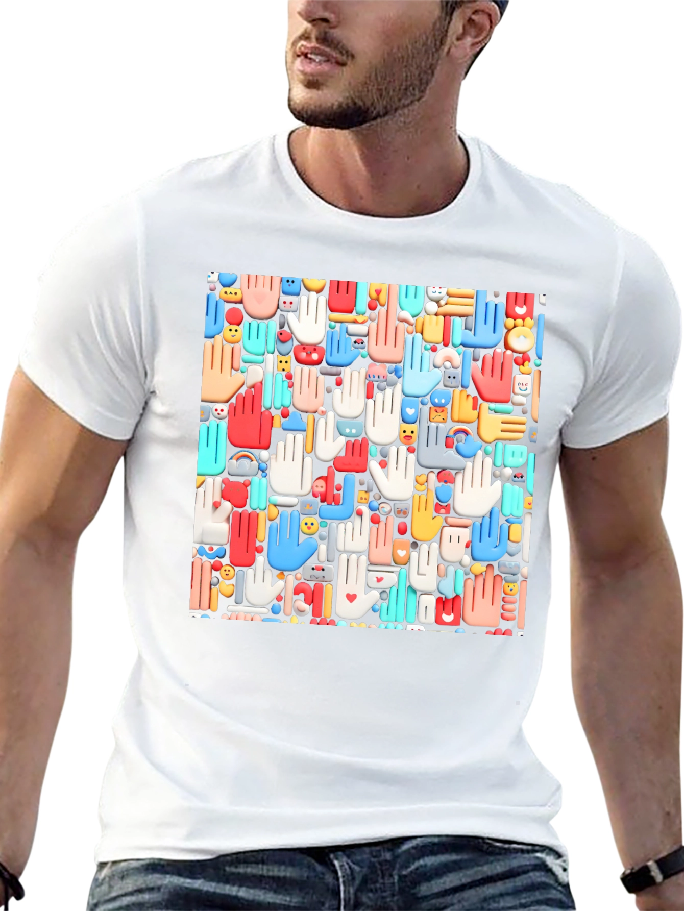 Hands Patterned Black T-Shirt