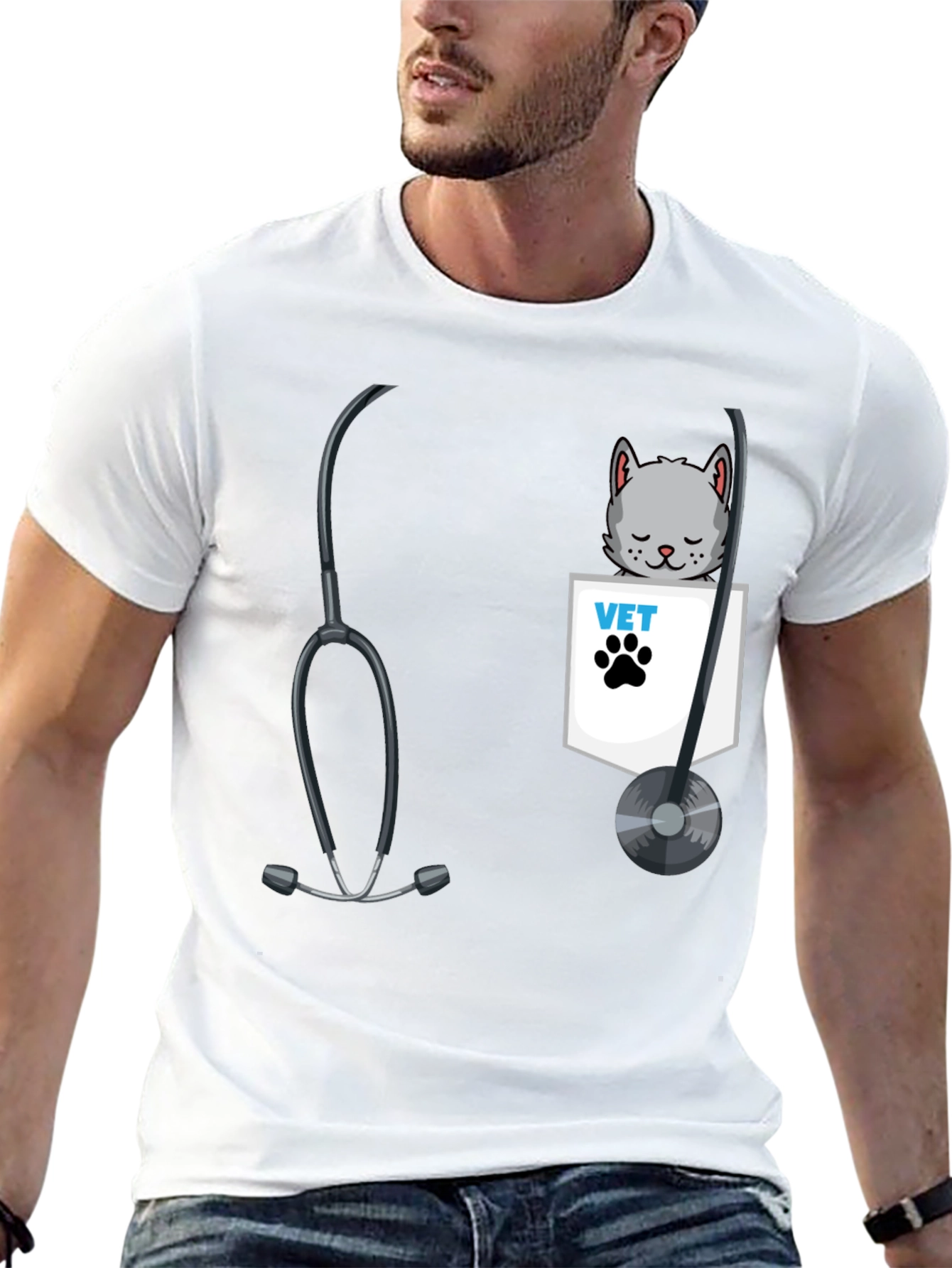 Vet Cat Pocket Graphic T-Shirt