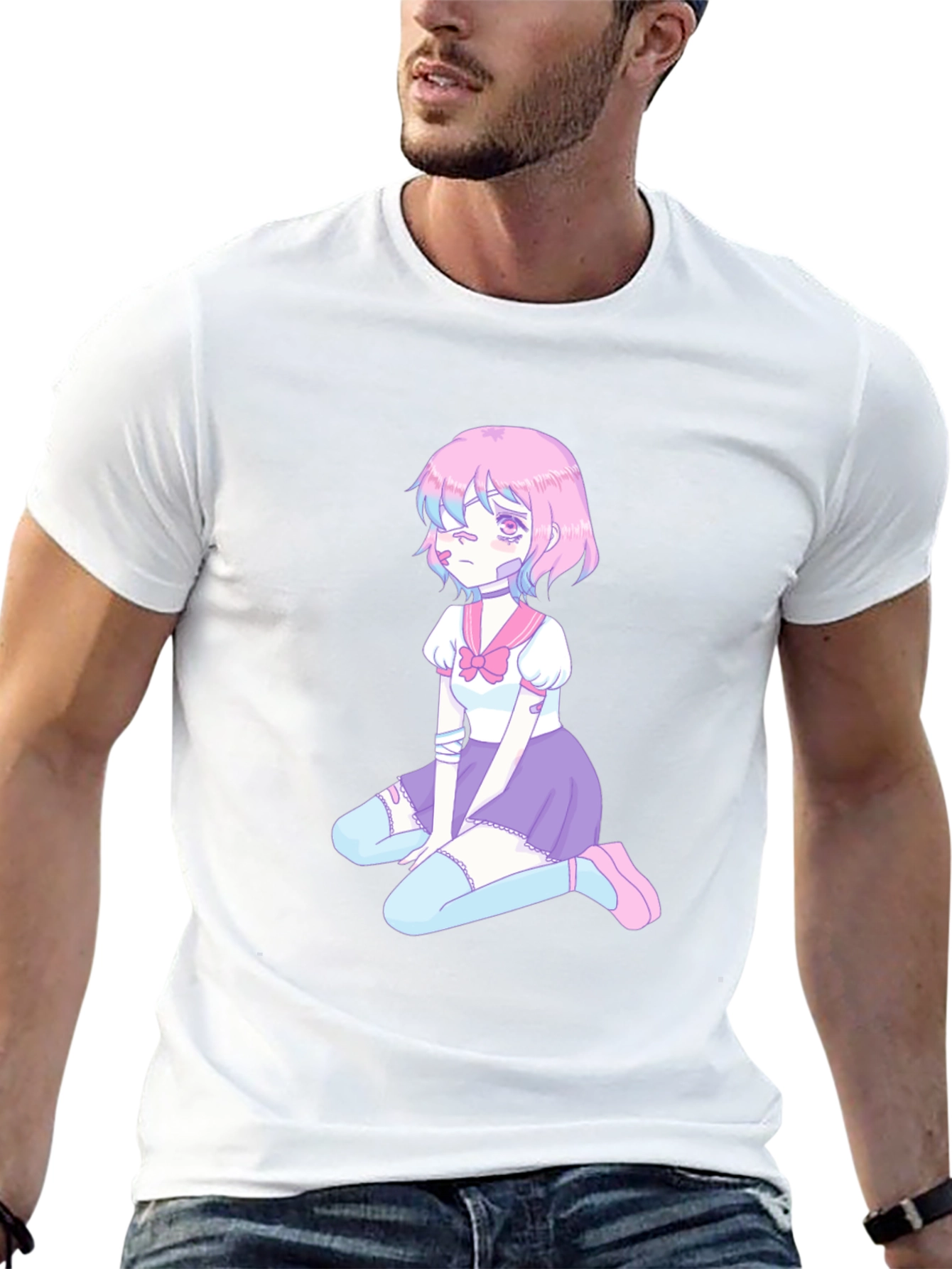 Anime Girl Graphic Tee - Black