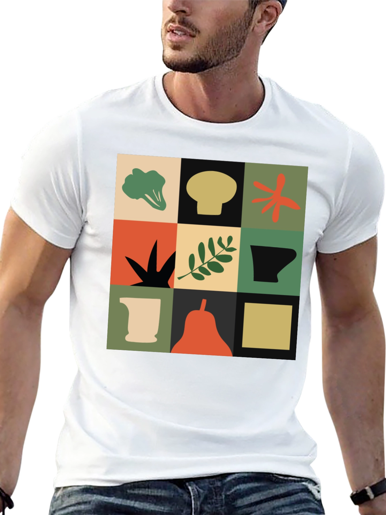 Modernist Veggie Print Black T-Shirt
