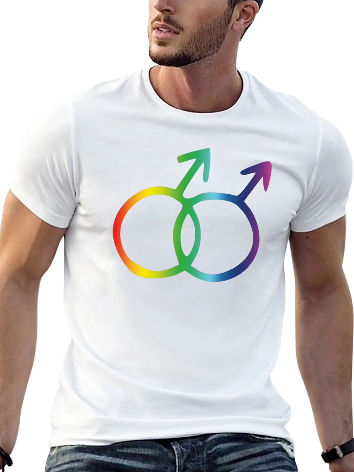 Rainbow Gay Pride Interlocking Mars Symbol Black T-Shirt