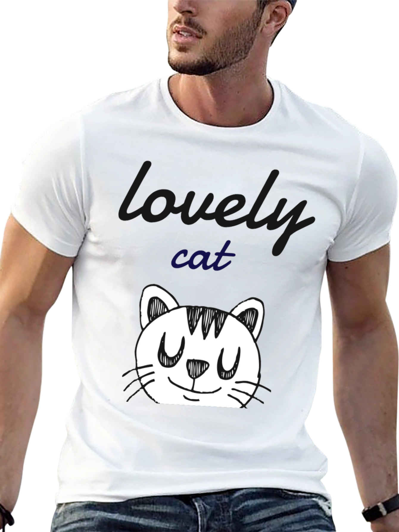 Cute Cat Doodle Black T-Shirt