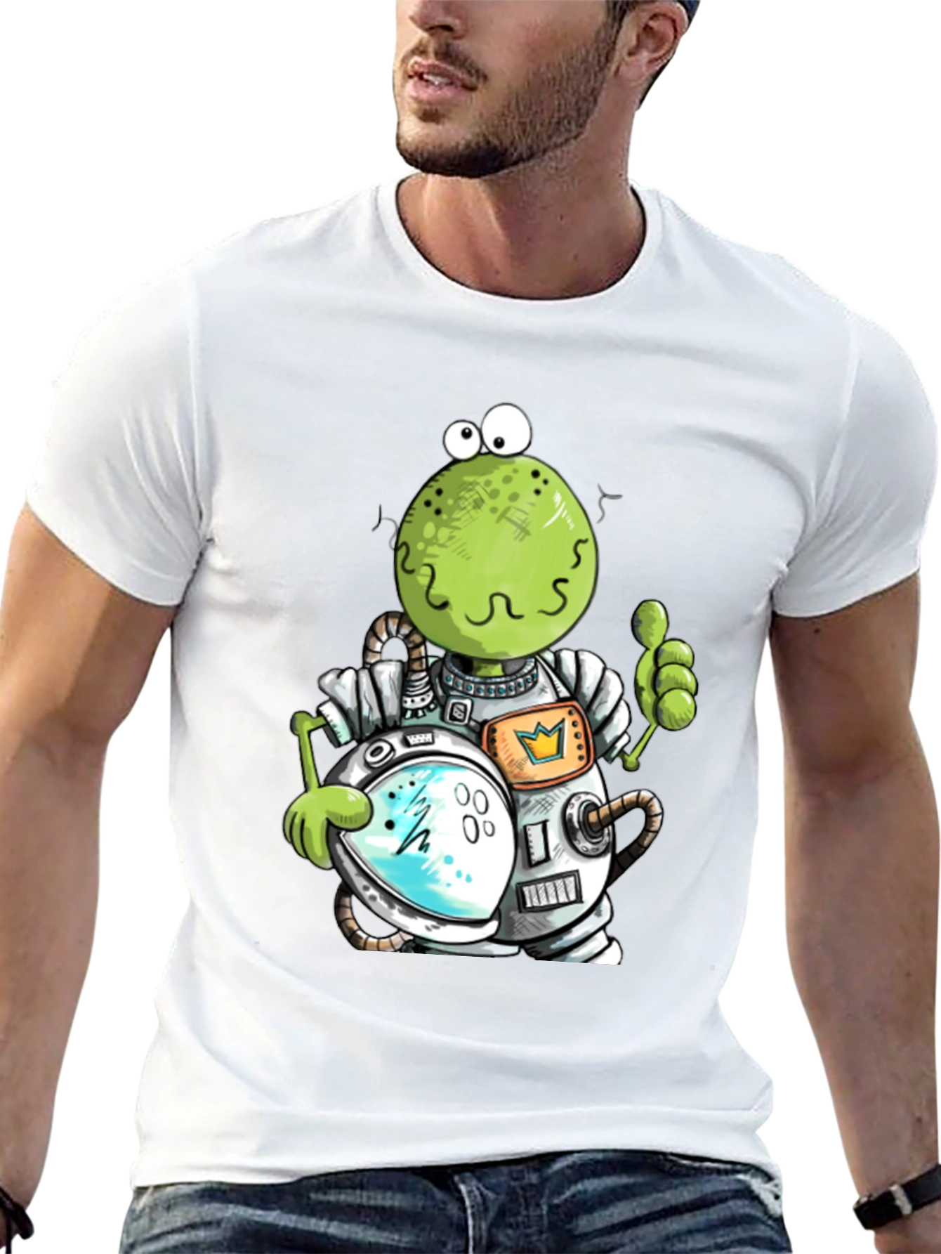 Astronaut Frog Graphic T-Shirt - Black Cotton Tee