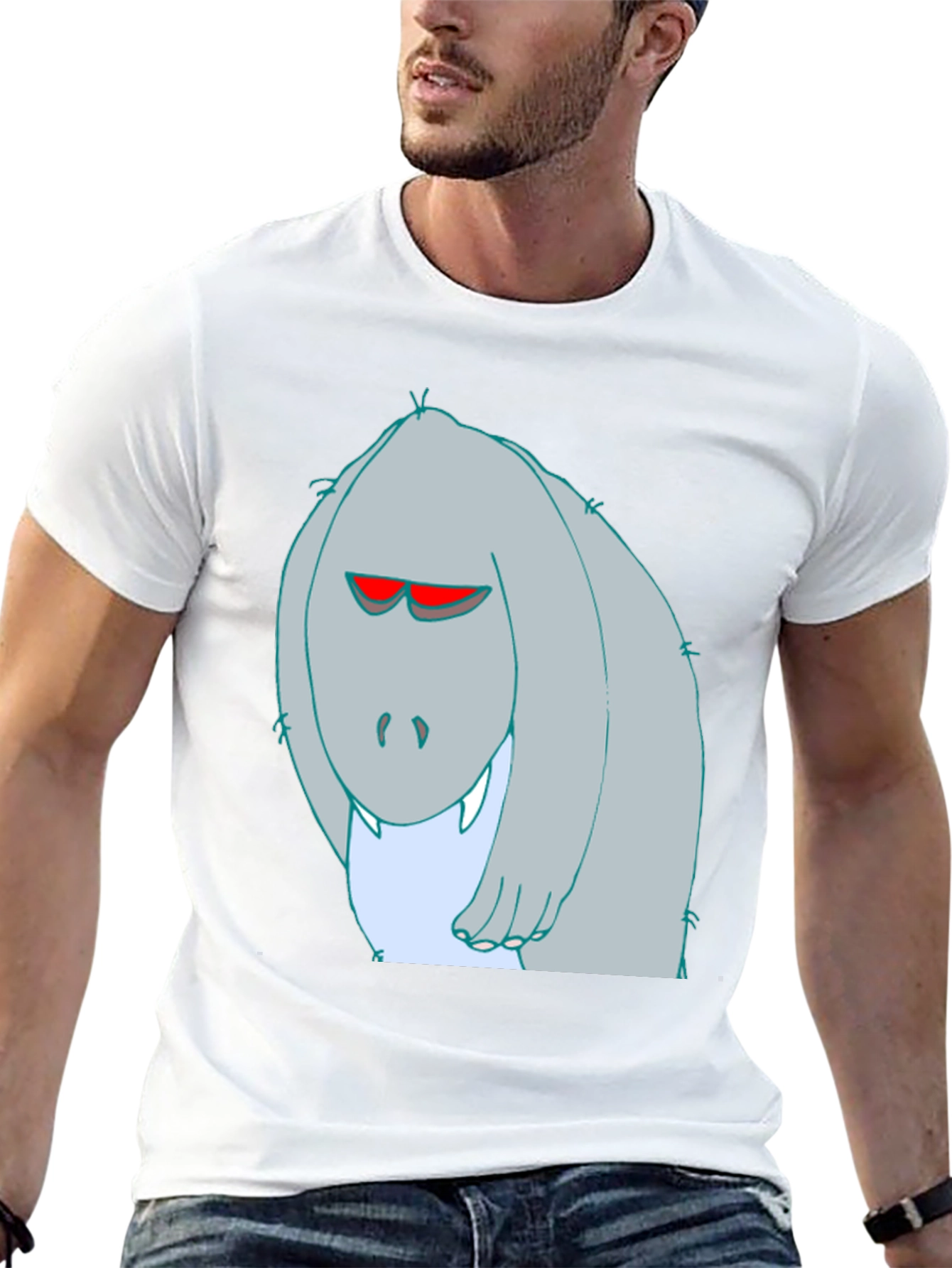 Cartoon Monster Graphic Tee - Black Cotton T-Shirt