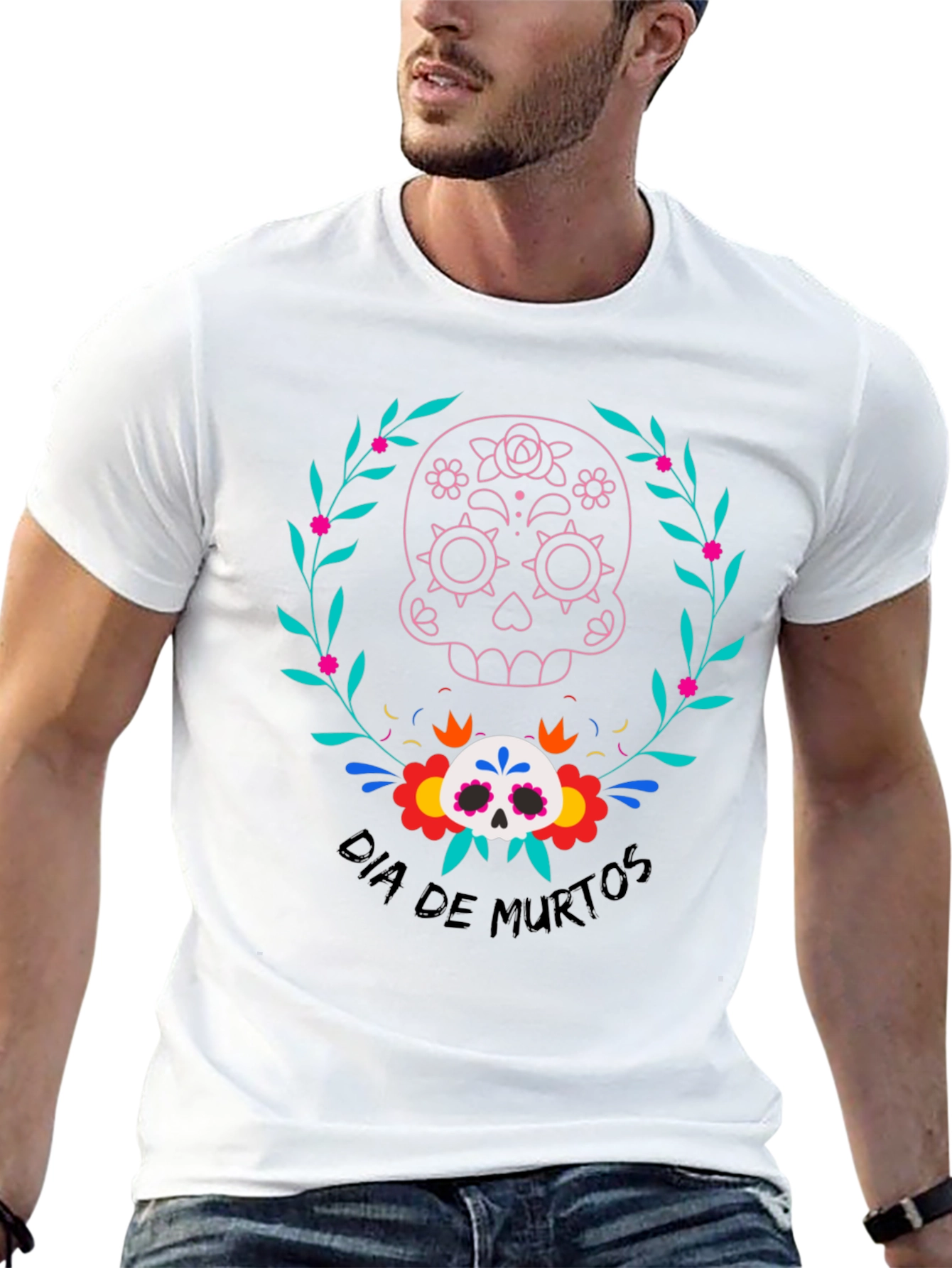 Dia de Muertos Skull Graphic Tee - Black