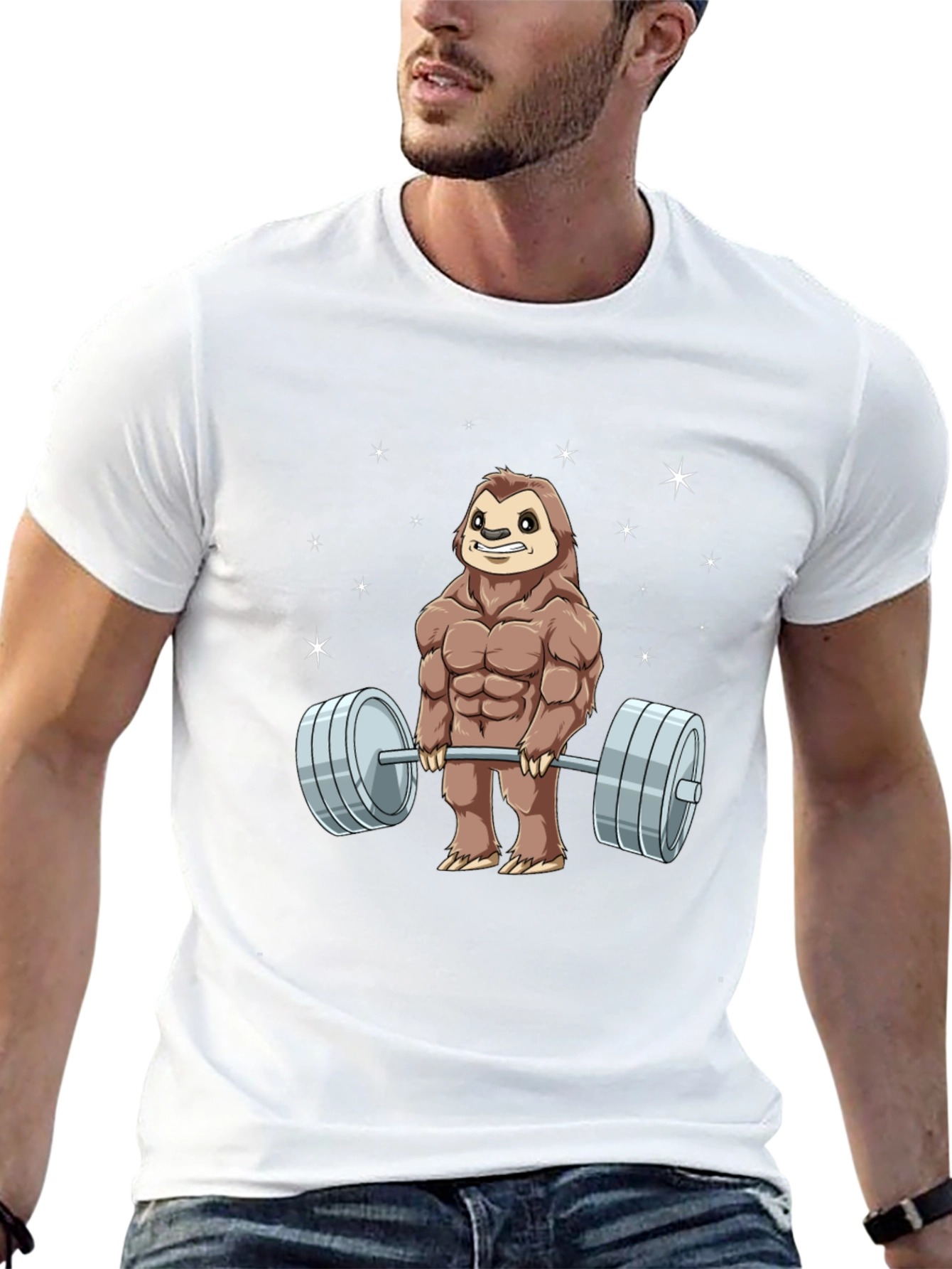 Weightlifting Sloth Graphic T-Shirt