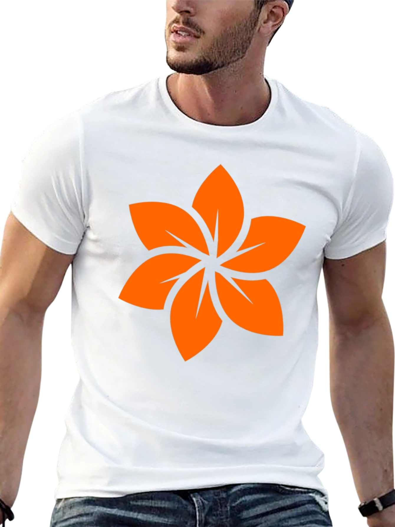Black T-Shirt with Orange Floral Design