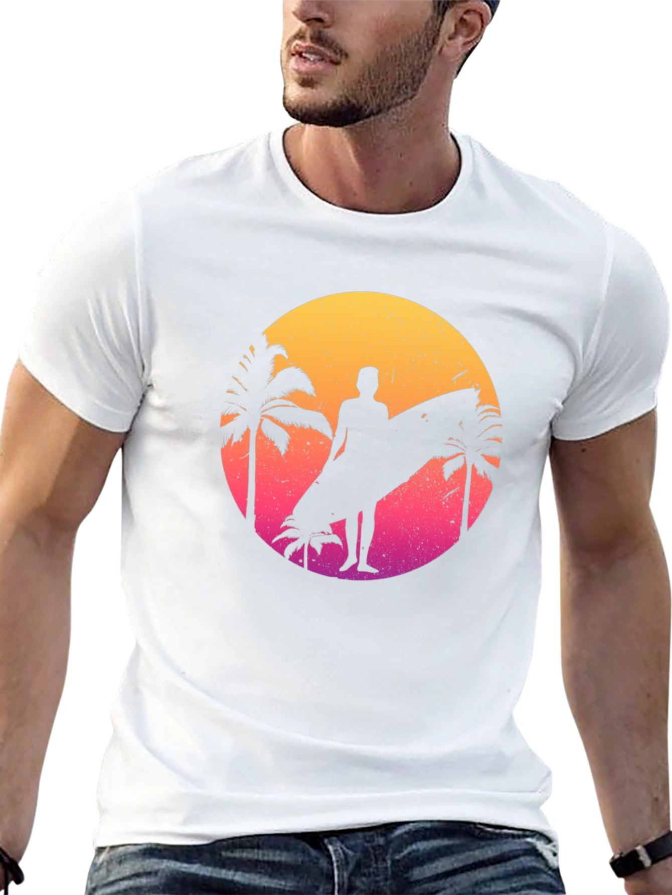 Retro Sunset Surfer Graphic T-Shirt