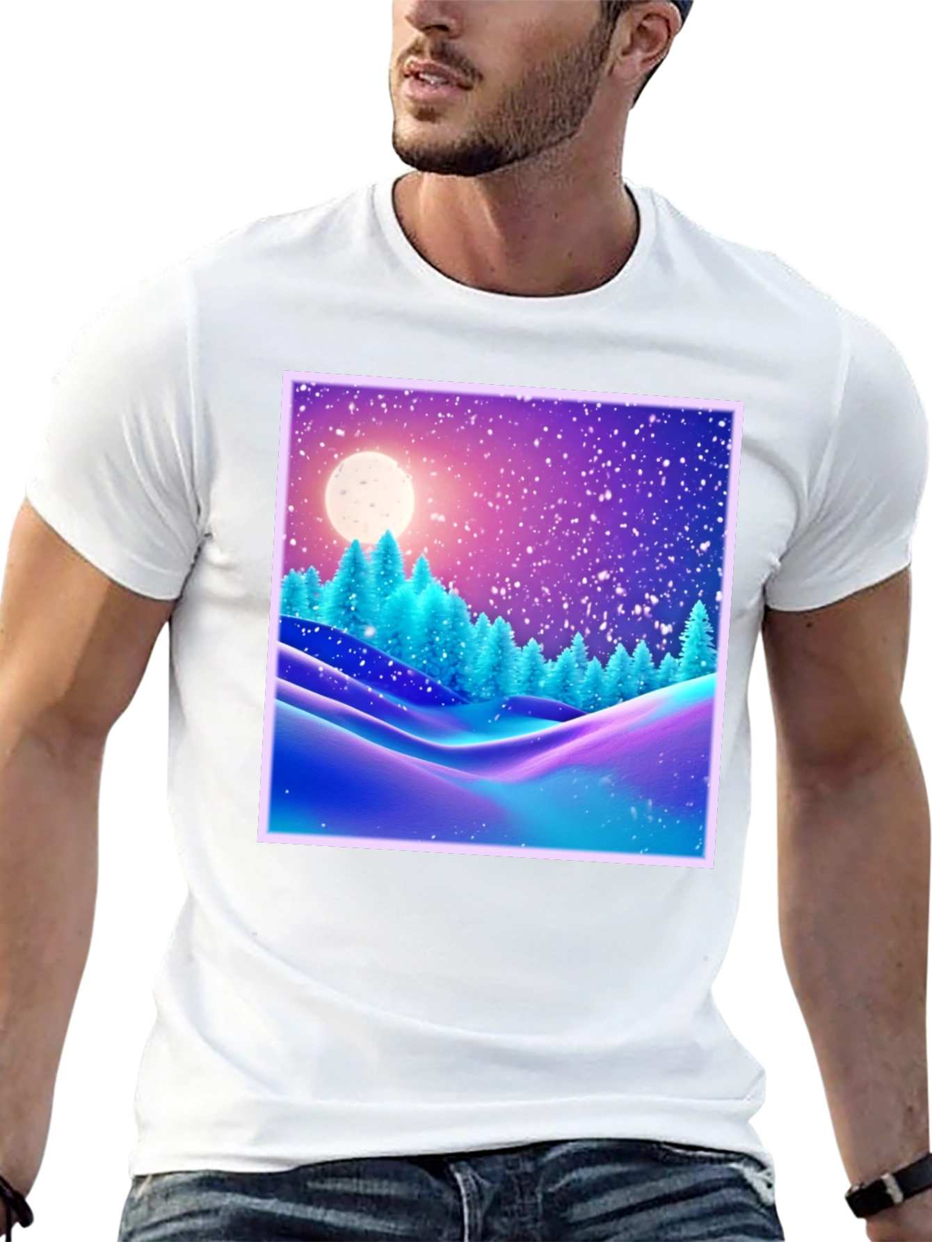 Winter Landscape Graphic Tee - Black Cotton Blend
