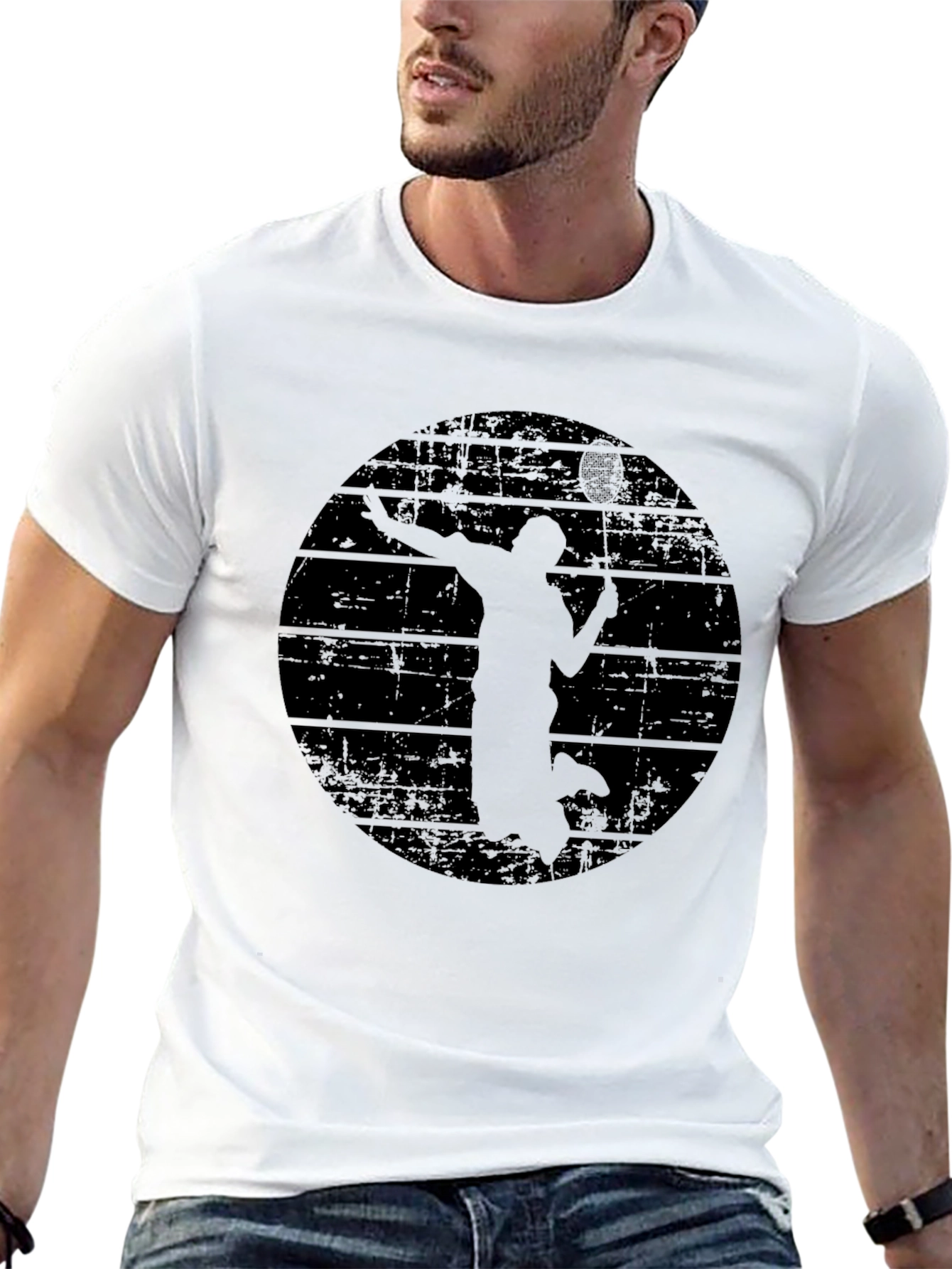 Mens Black Badminton Graphic T-Shirt