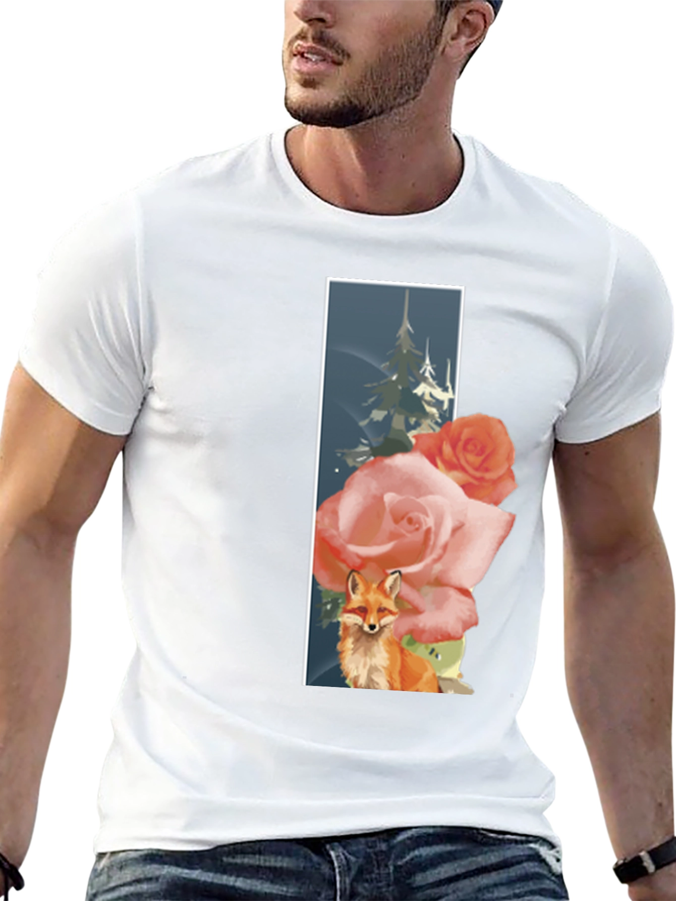 Fox & Roses Graphic T-Shirt - Nature Inspired Design