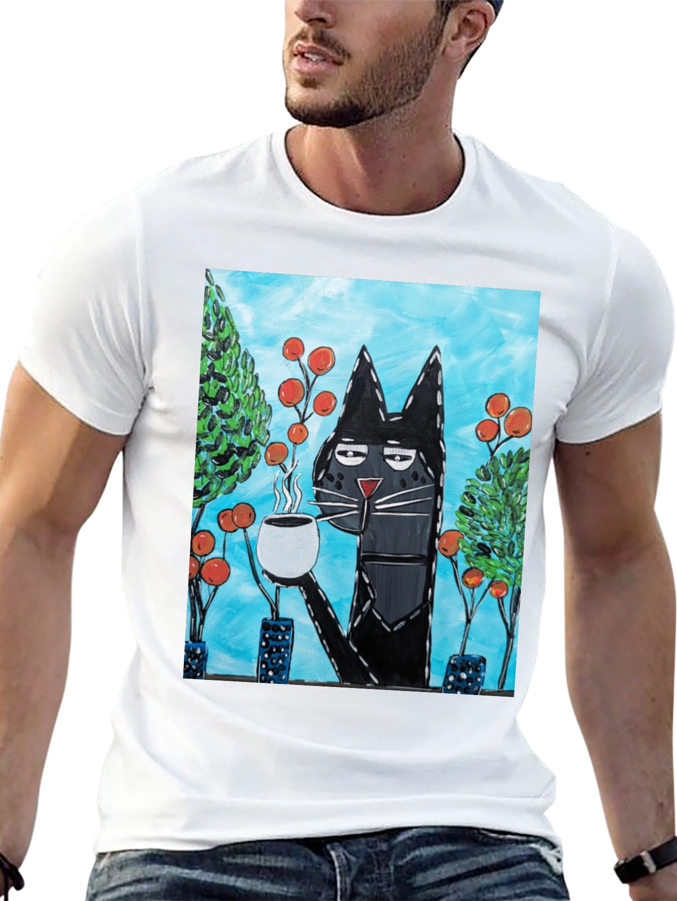 Cool Cat Sipping Coffee T-Shirt
