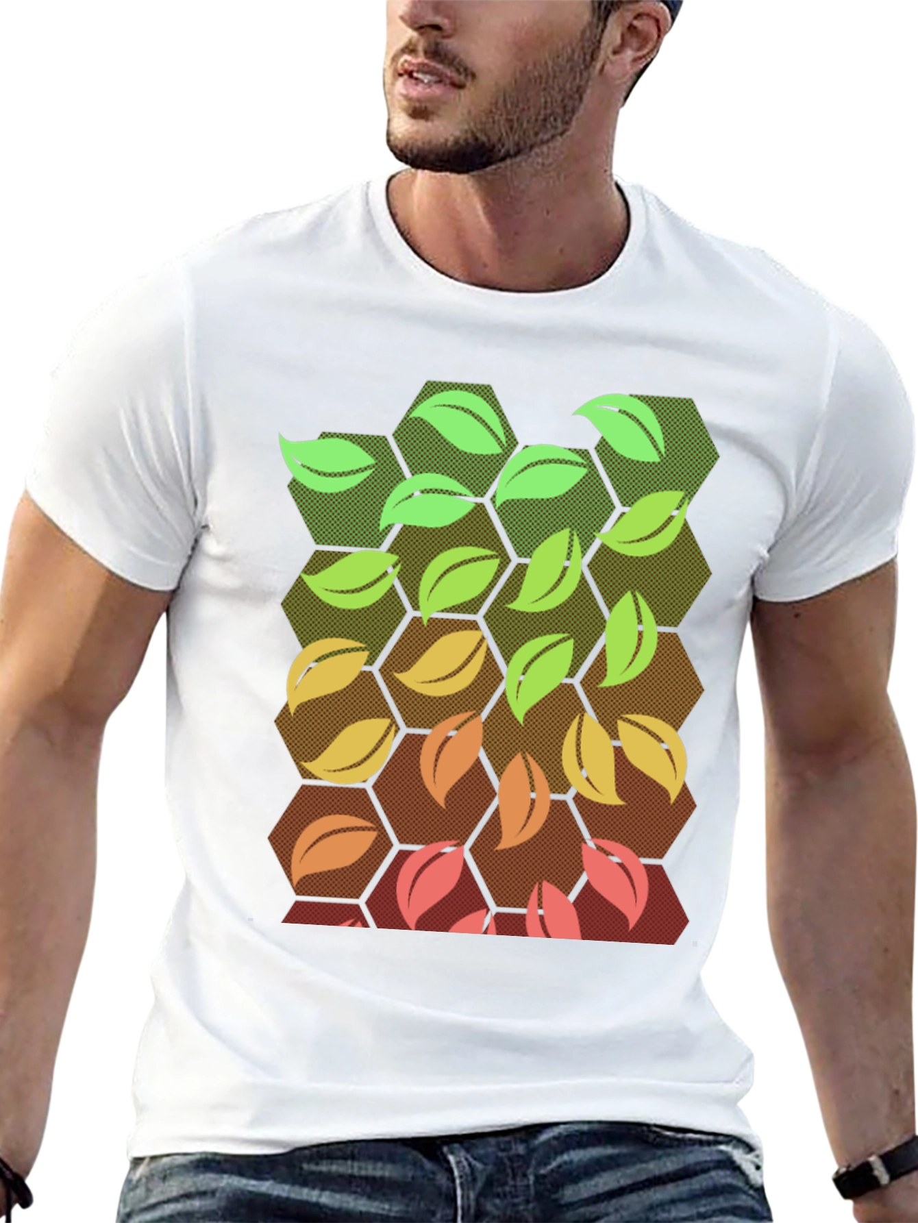 Nature Hexagon Leaf Graphic Tee - Black