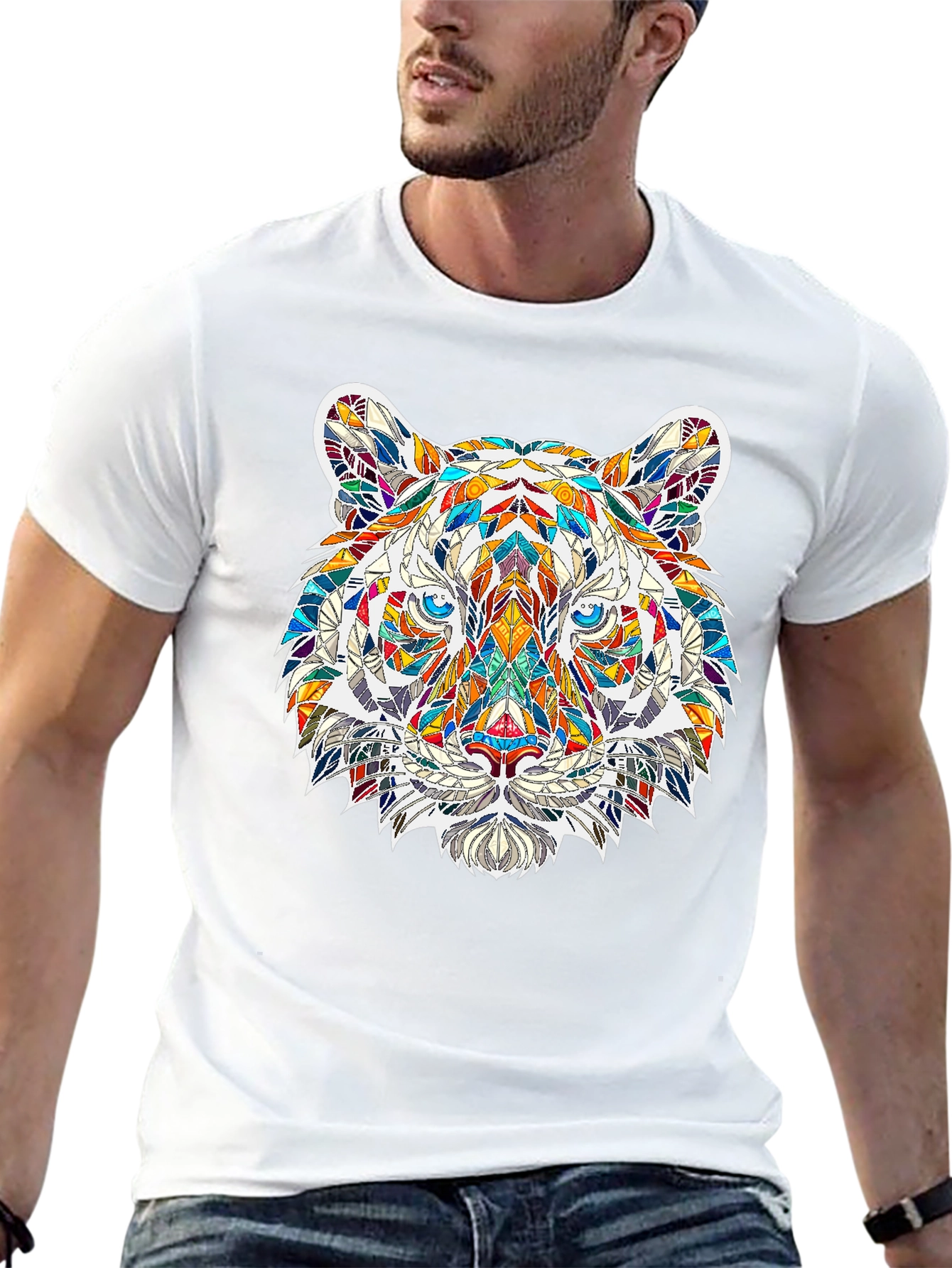 Geometric Tiger Print Black T-Shirt