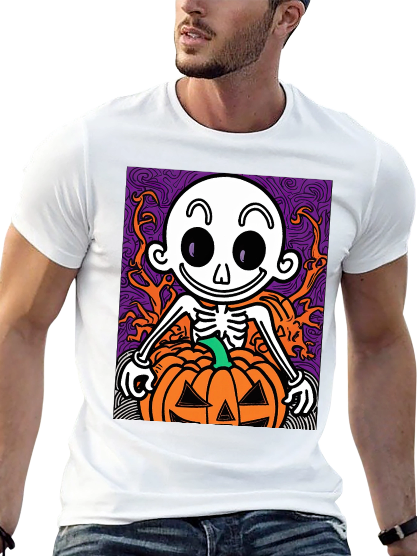 Spooky Skeleton Pumpkin Halloween T-Shirt