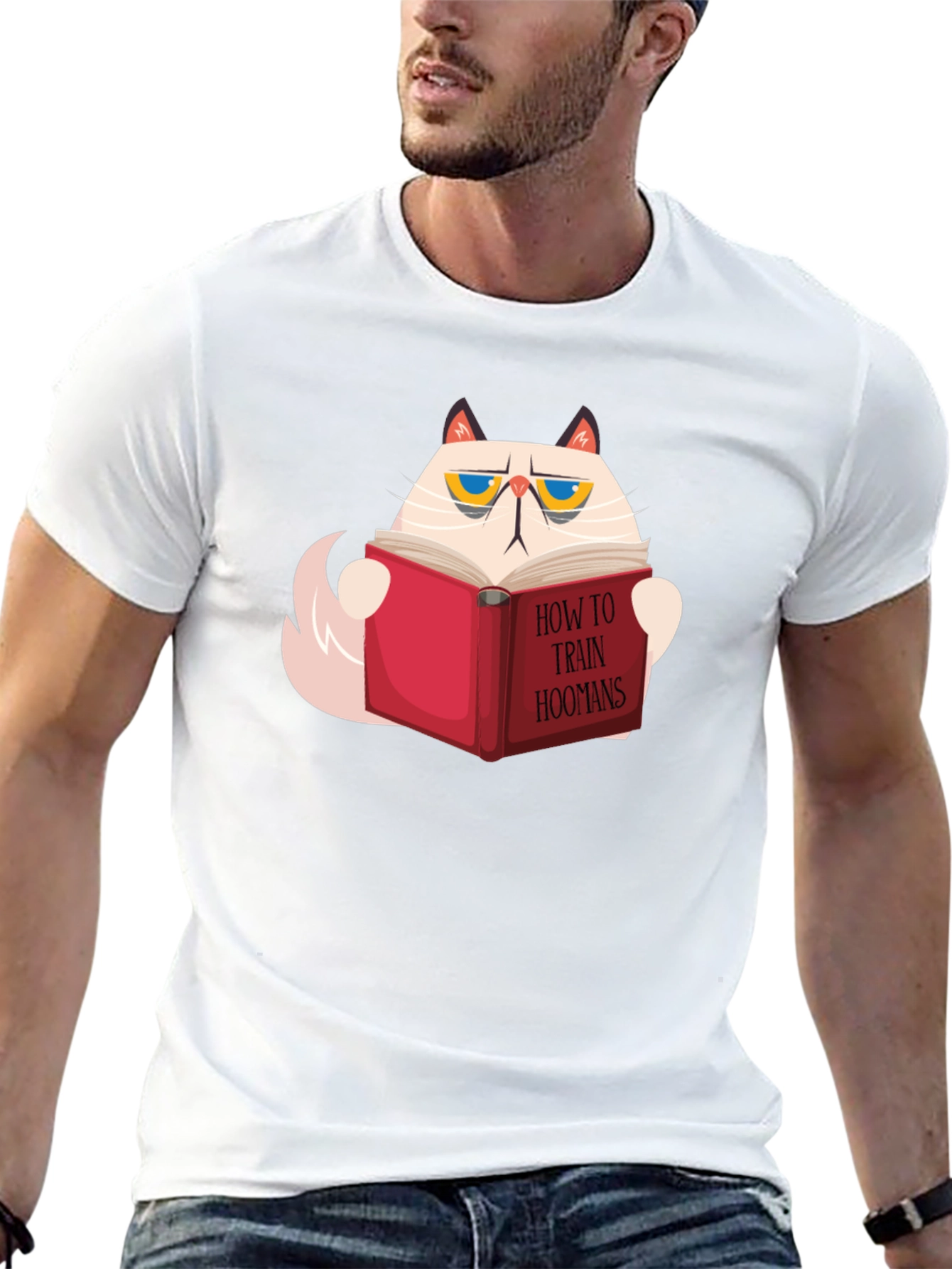 Cat Reading How To Train Hoomans Black T-Shirt