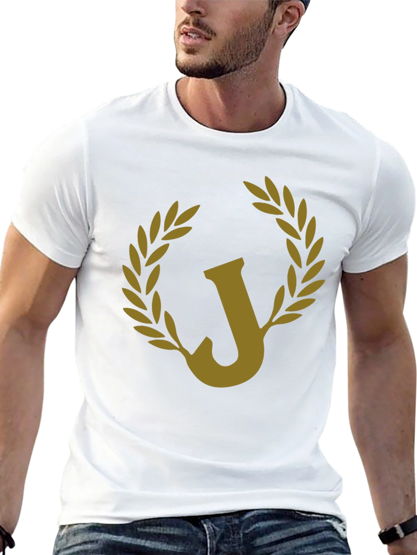 Letter J Laurel Wreath Black Graphic Tee