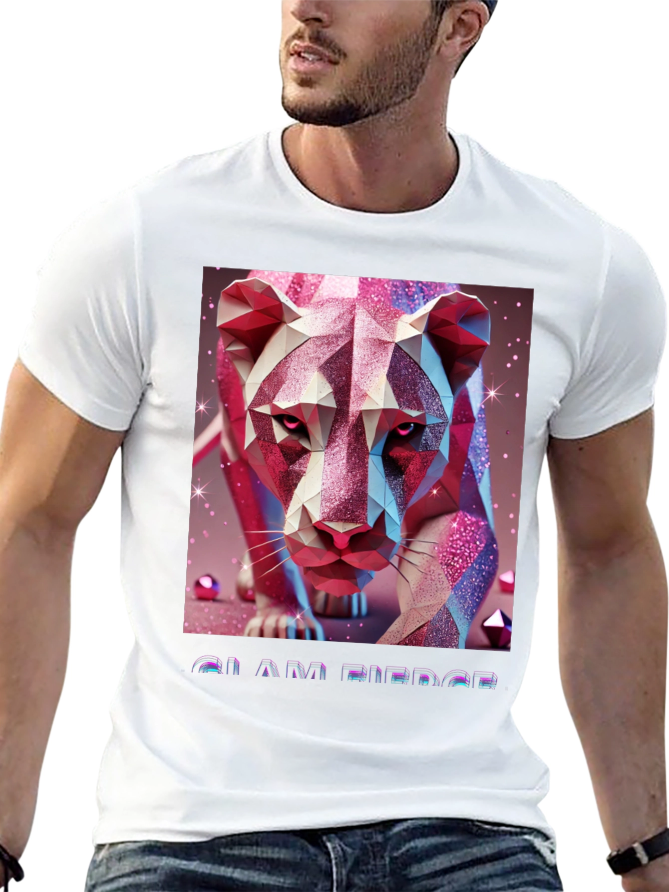 Geometric Lion Graphic Tee - Stylish Animal Print Shirt