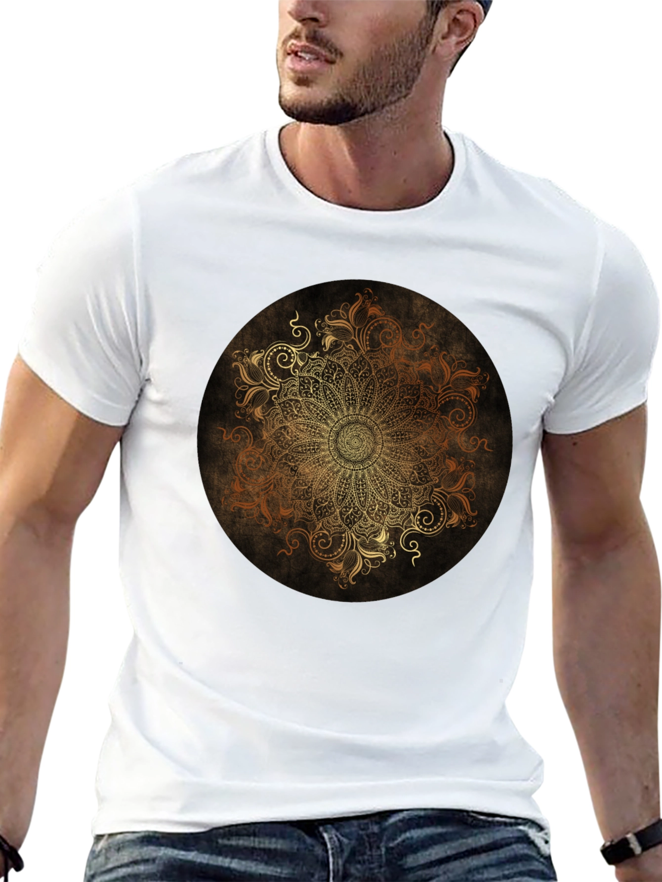 Golden Mandala Graphic Black T-Shirt