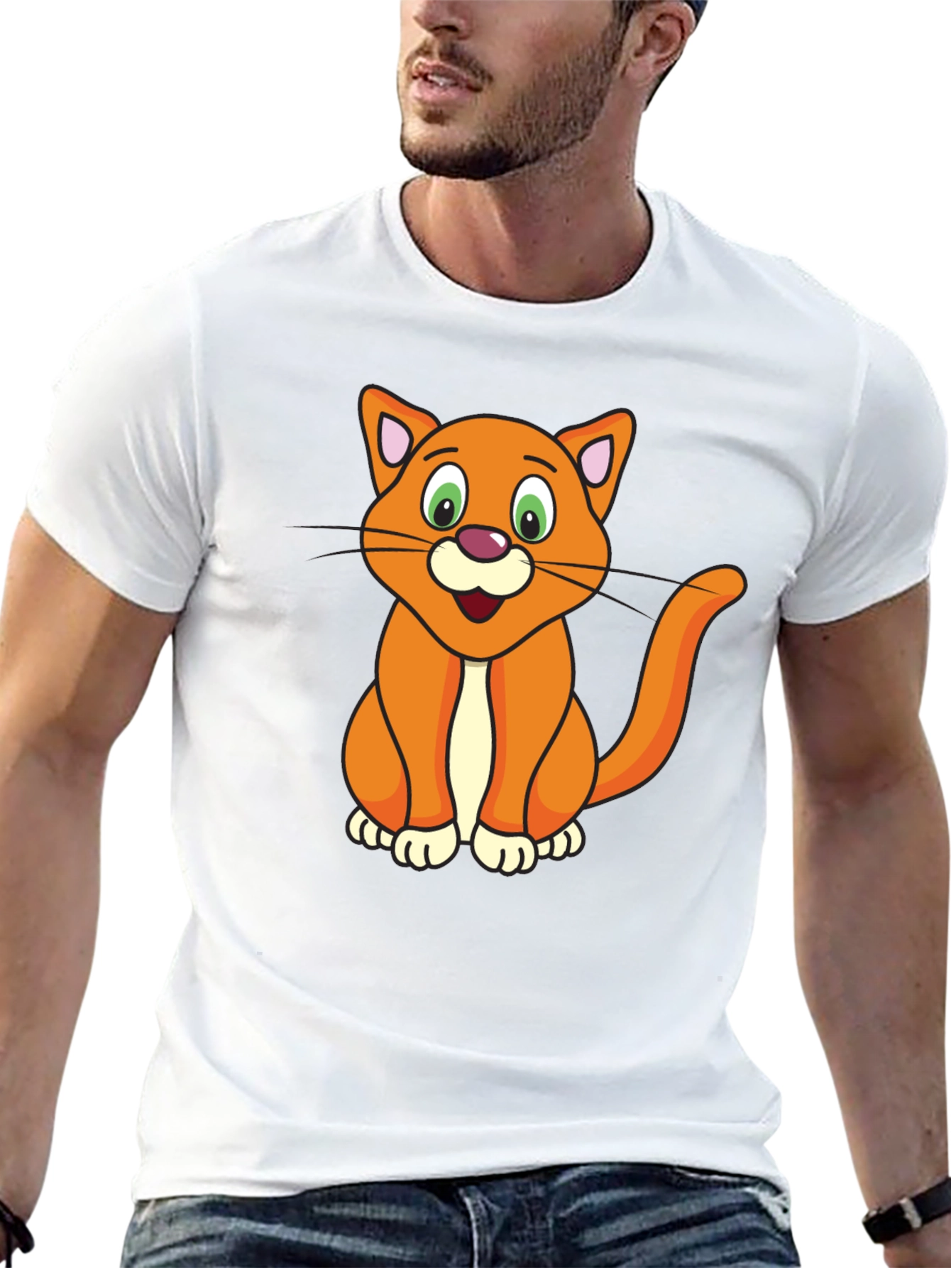 Cartoon Cat Graphic Black T-Shirt