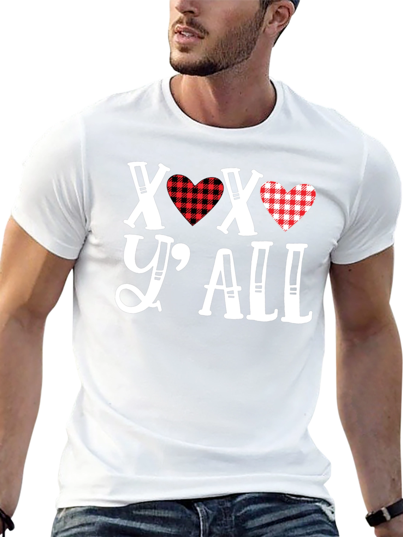 XOXO Yall Heart Plaid Graphic Tee