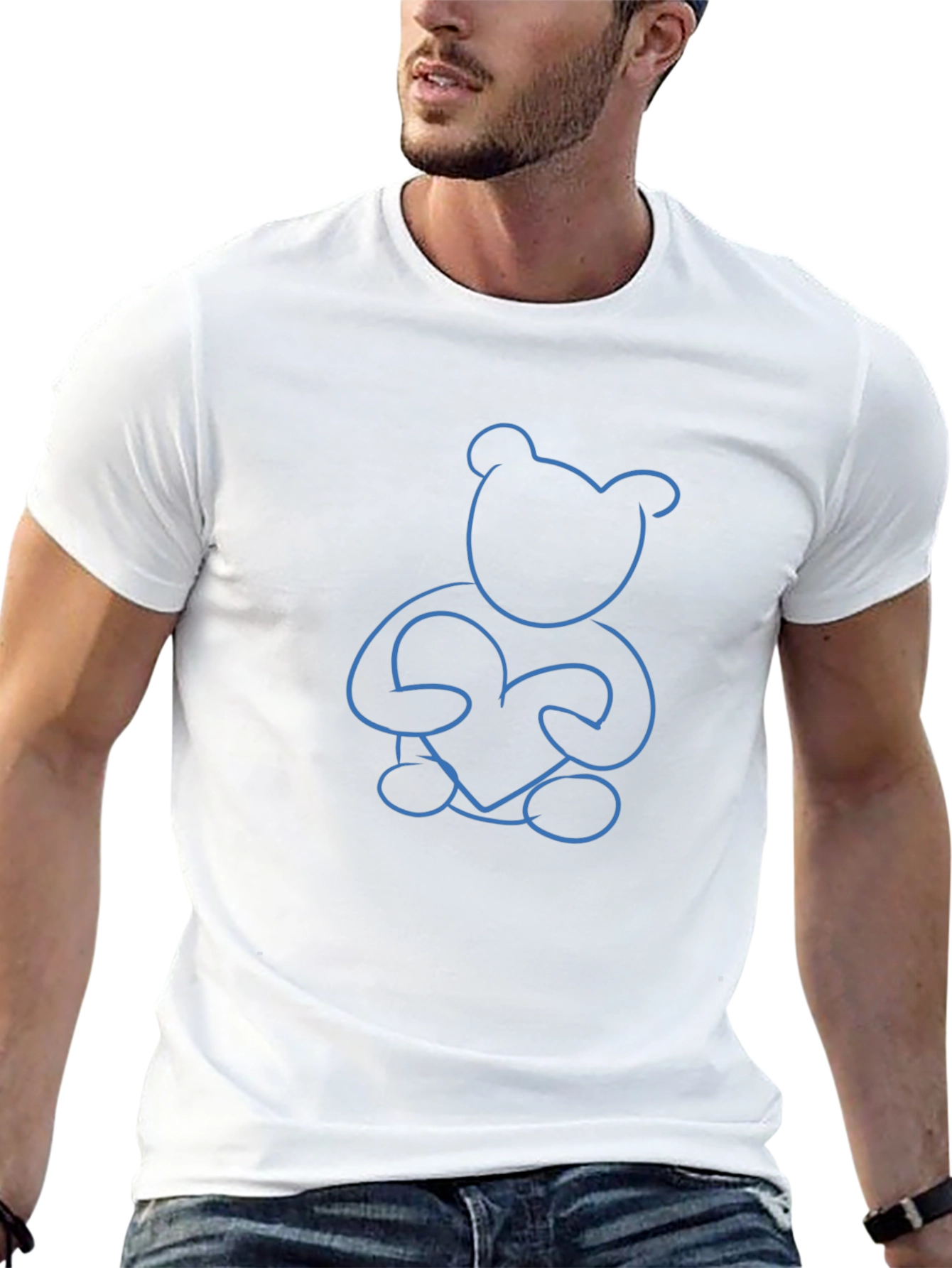 Blue Teddy Bear Heart Graphic Tee - Unisex