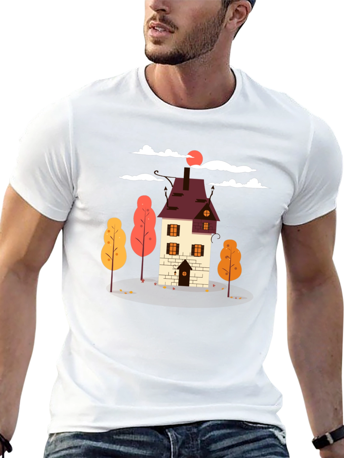 Autumn House Graphic Tee - Stylish Fall Design