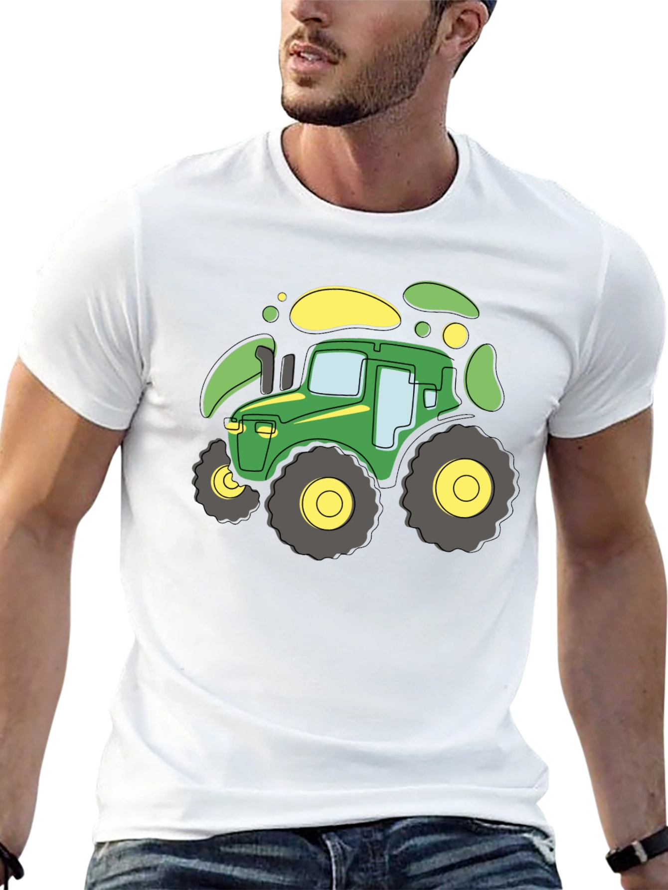 Cartoon Tractor Graphic T-Shirt - Black