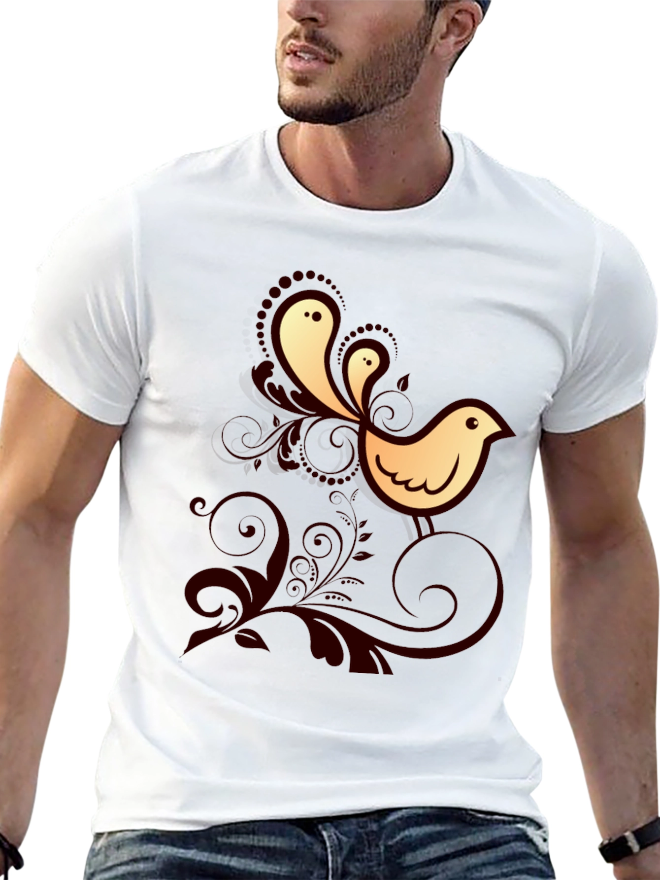 Bird Graphic Print Crew Neck Tee